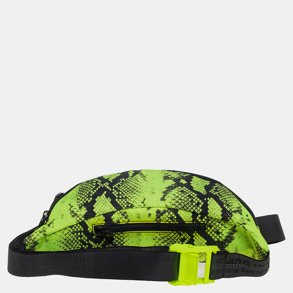 Off-White Neon Green/Black Python Print Nylon Fanny Pack Belt Bag