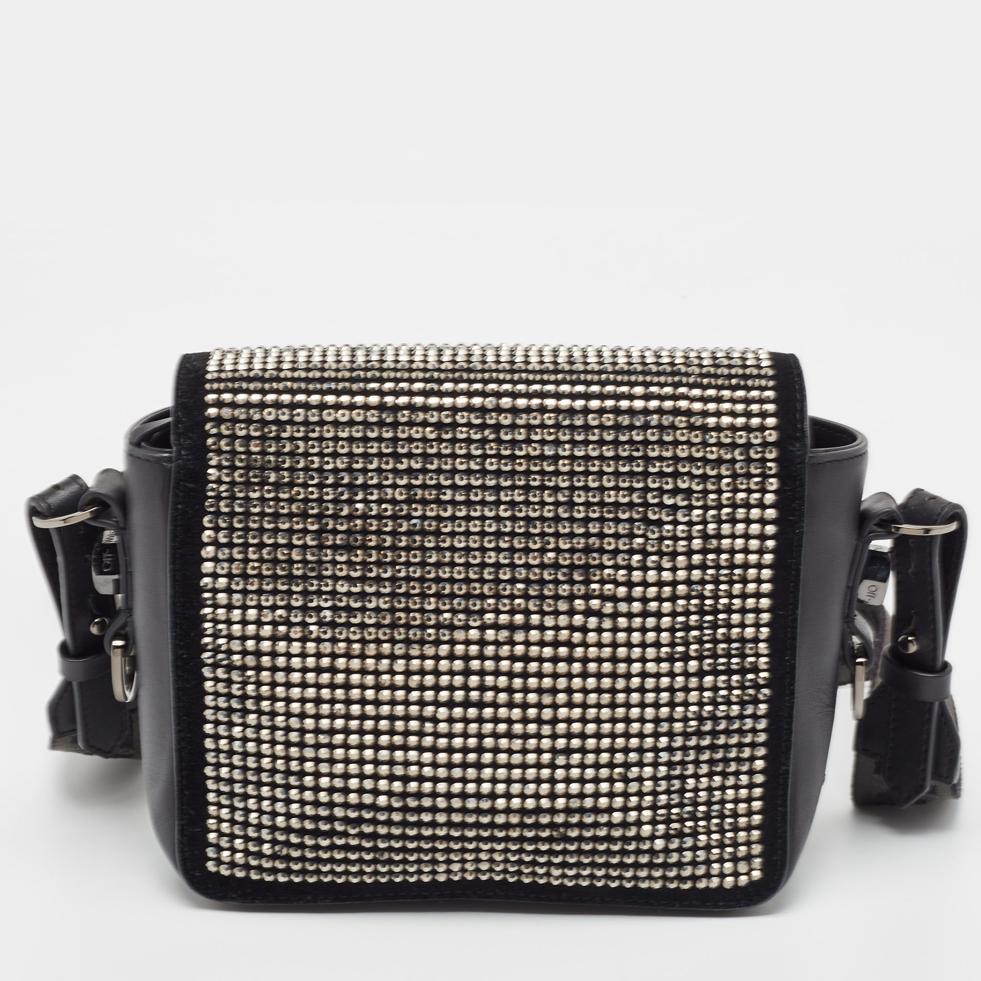 Off-White Black Leather And Suede Strass Binder Clip Crossbody Bag