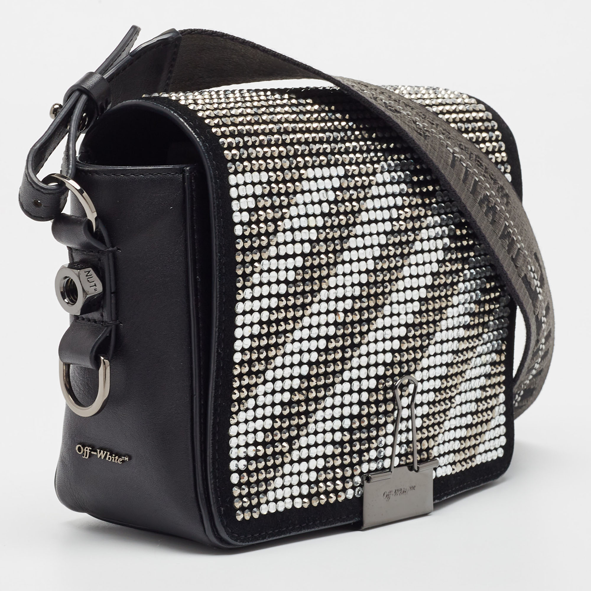 Off-White Black Leather And Suede Strass Binder Clip Crossbody Bag