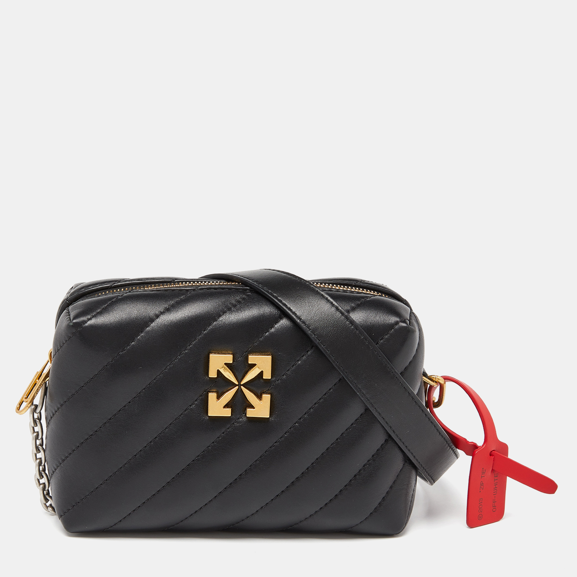 Off-White Black Leather Zip Crossbody Bag