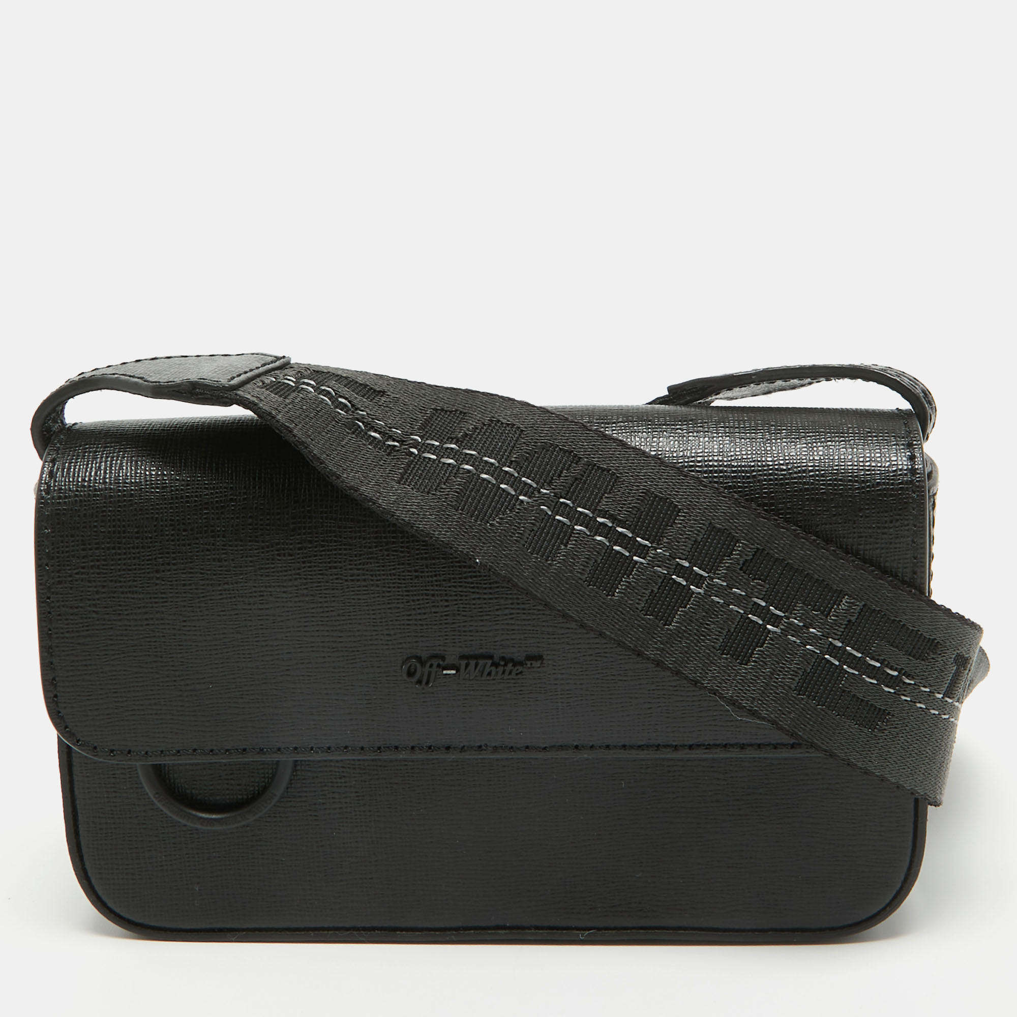 Off-white black leather mini flap crossbody bag