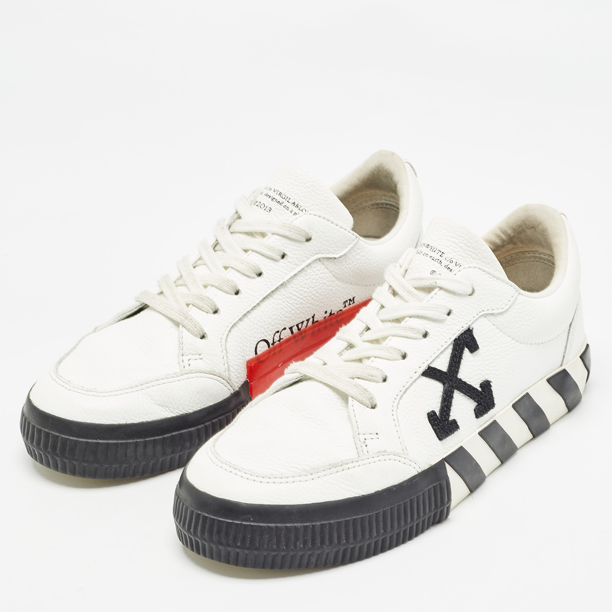 Off-White White Leather Vulcanised Lace Up Sneakers Size 37