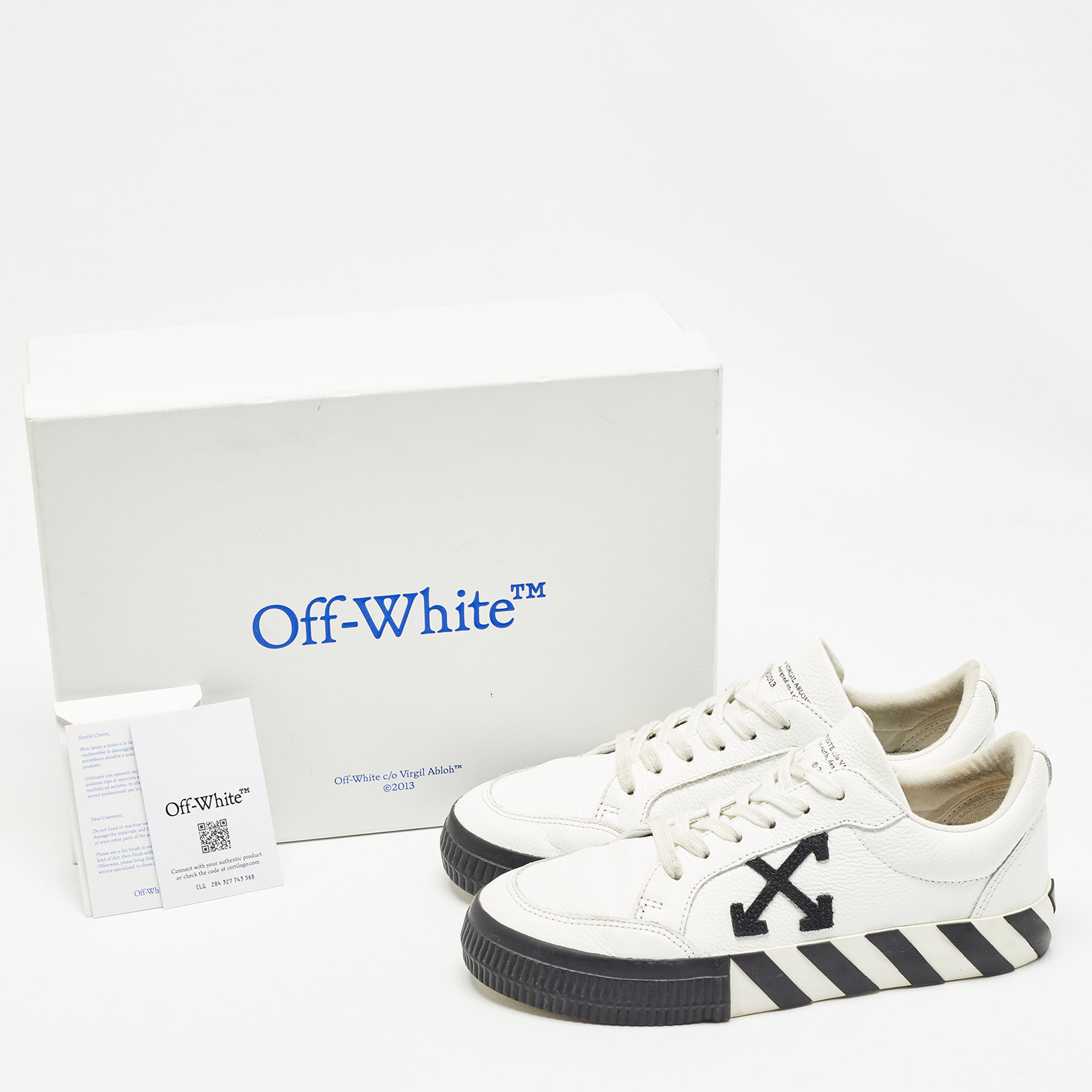 Off-White White Leather Vulcanised Lace Up Sneakers Size 37