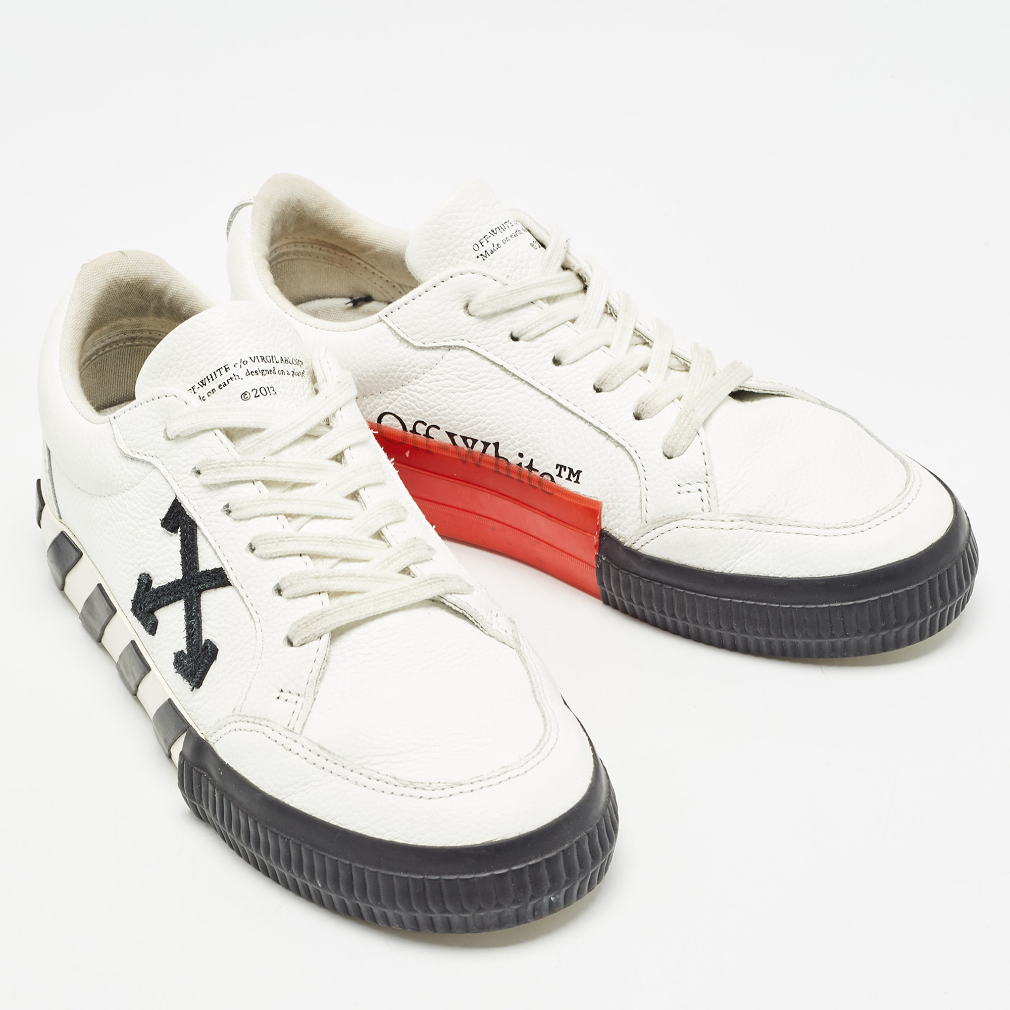 Off-White White Leather Vulcanised Lace Up Sneakers Size 37