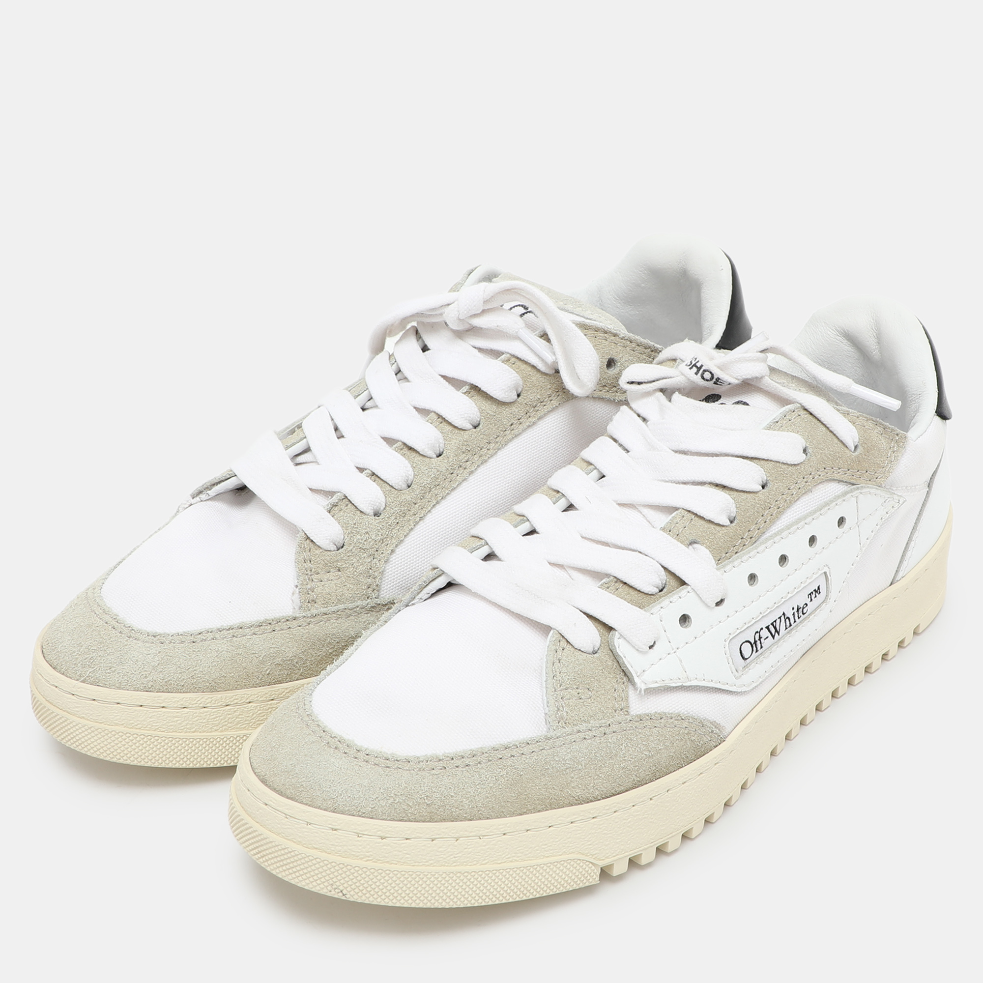 Off-White White/Grey Canvas And Suede 5.0 Low Top Sneakers Size 39