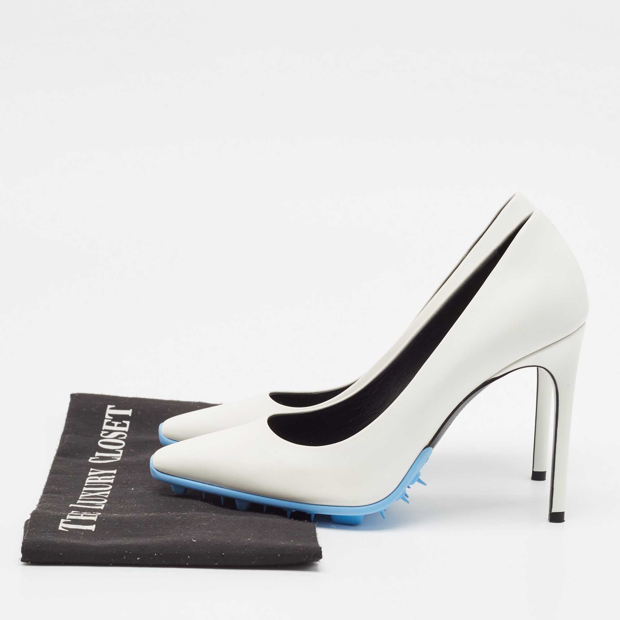 Off-White White Leather Pointed Toe Pumps Size 38