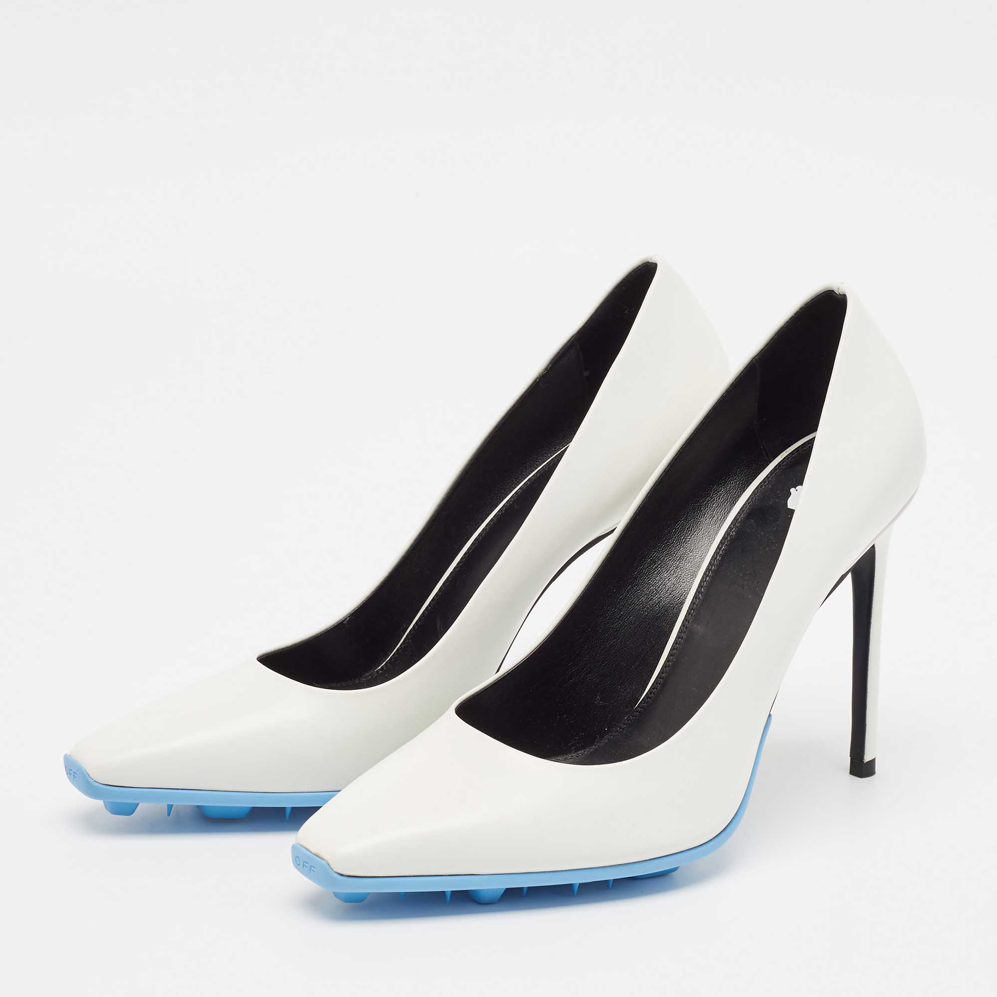 Off-White White Leather Pointed Toe Pumps Size 38