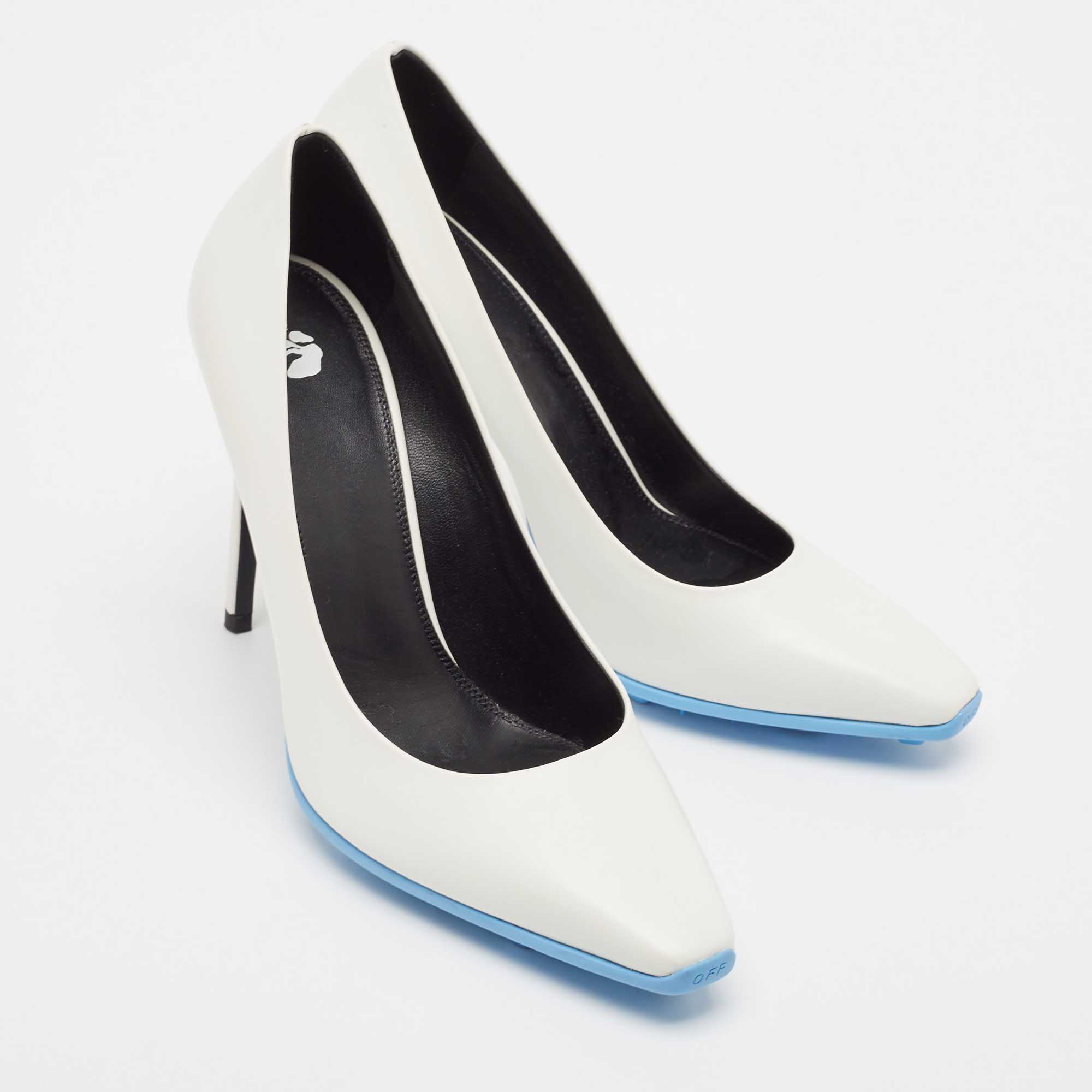 Off-White White Leather Pointed Toe Pumps Size 38