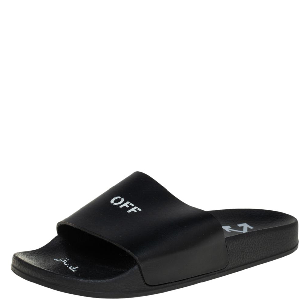 Off-White Black Rubber OFF Slide Sandals Size 38