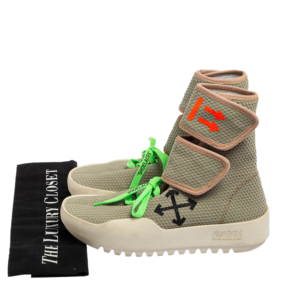 Off-White Green Knit Fabric Moto Wrap Sneakers Size 38