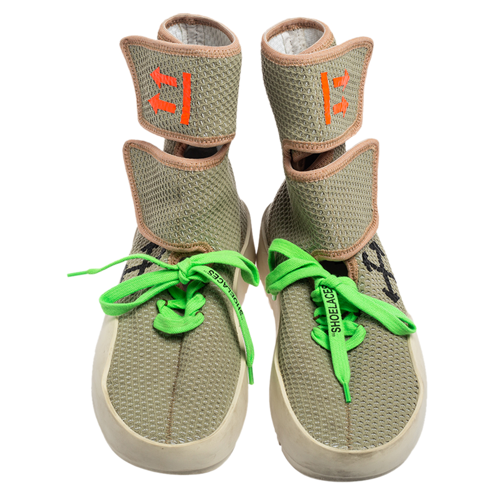 Off-White Green Knit Fabric Moto Wrap Sneakers Size 38