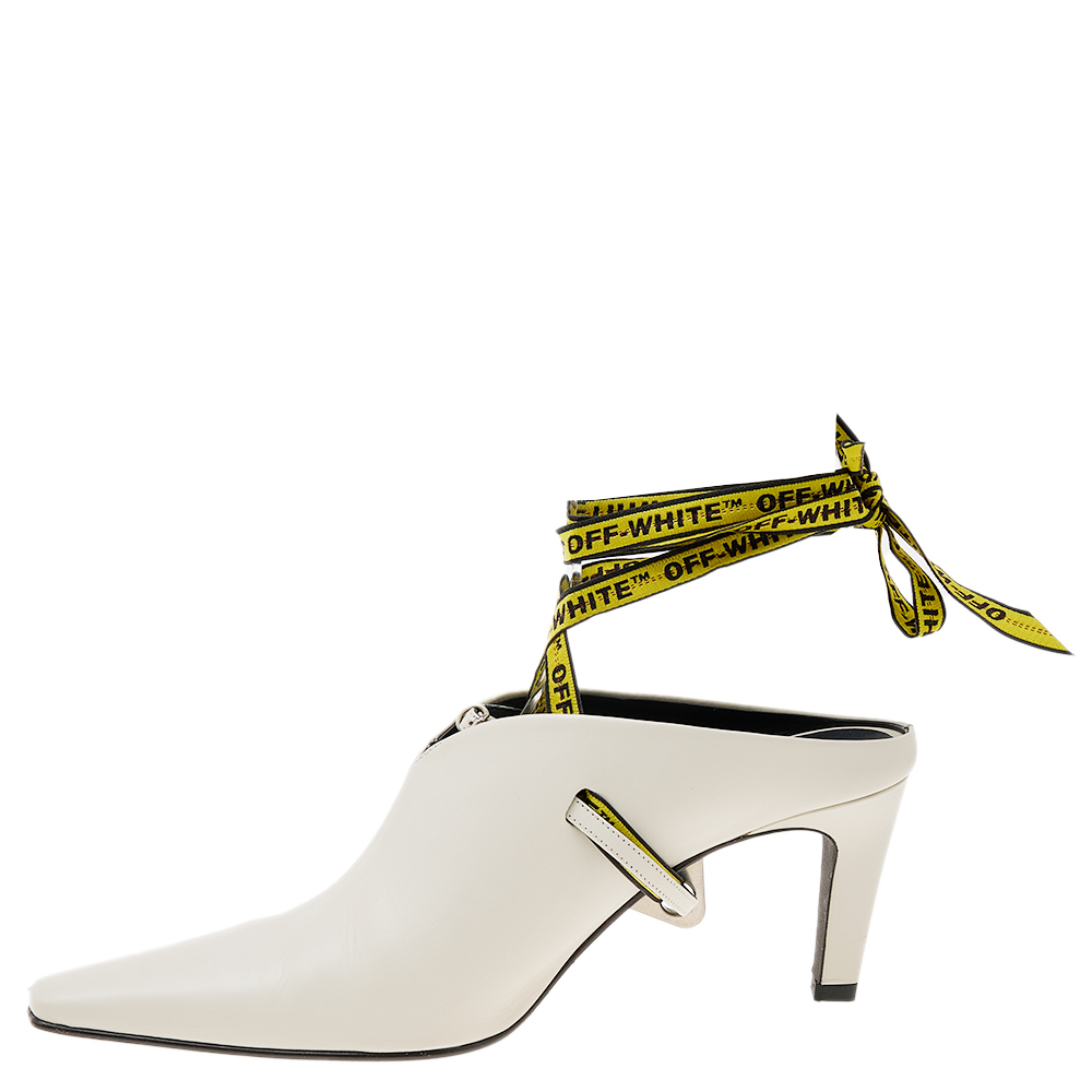 Off-White White Leather Mule Sandals Size 38