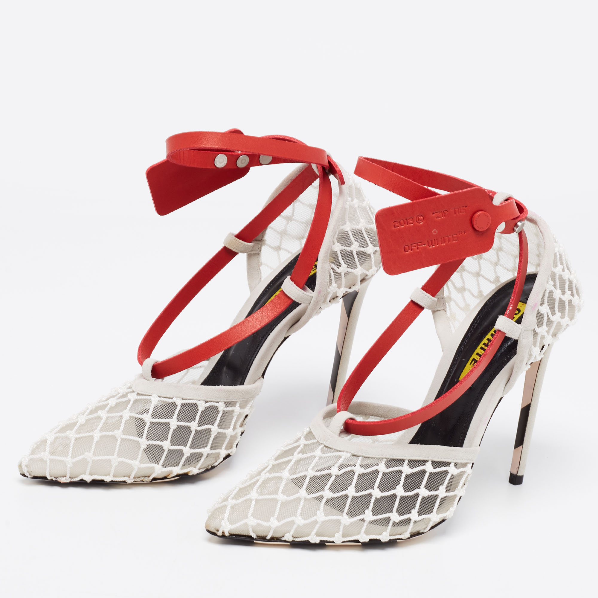 Off-White Tri-Color Mesh, Leather and Suede Zip-Tie D'orsay Pumps Size
Off-White Tri-Color Mesh, Leather and Suede Zip-Tie D'orsay Pumps Size