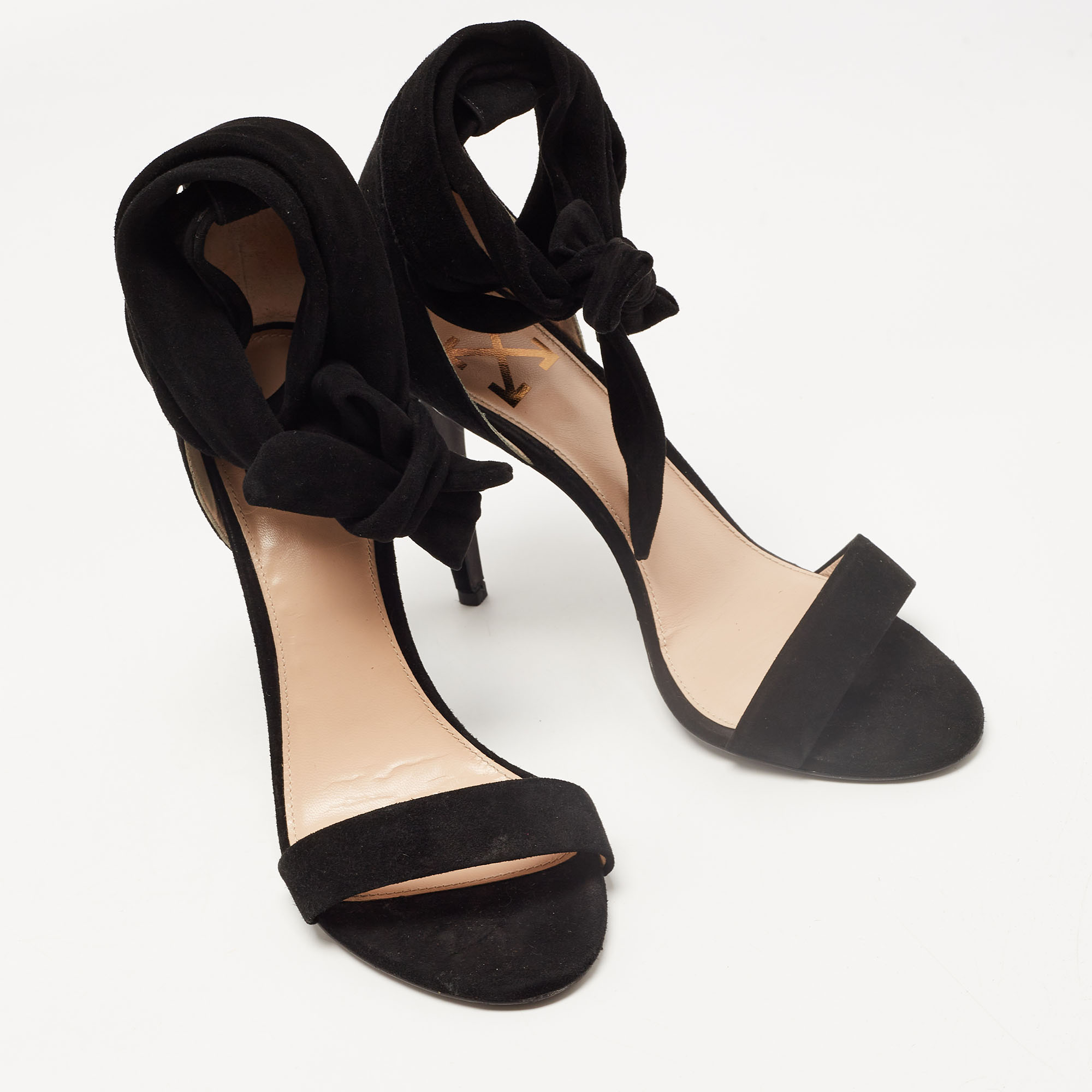 Off-White Black Suede Ankle Wrap Sandals Size 39