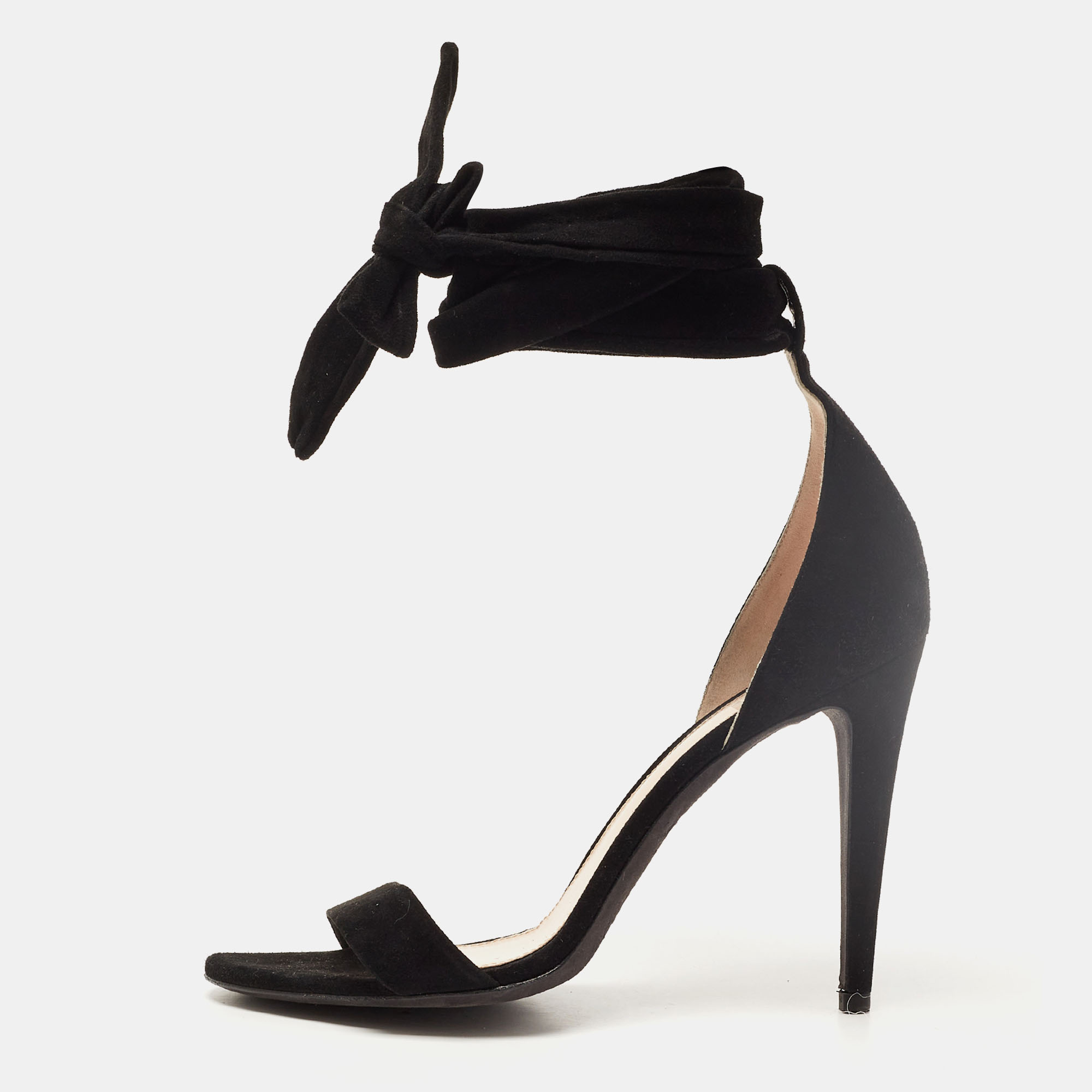 Off-White Black Suede Ankle Wrap Sandals Size 39