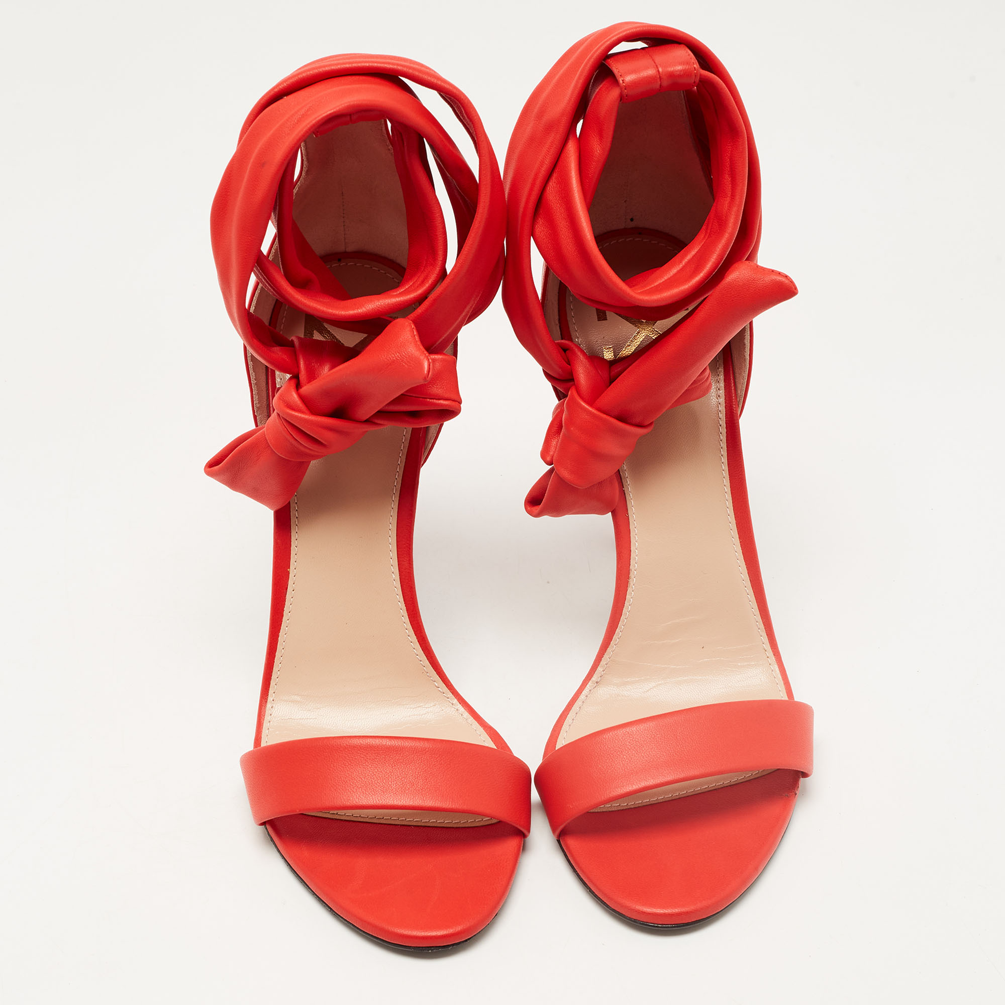 Off-White Red Leather Bow Ankle Tie Sandals Size 39