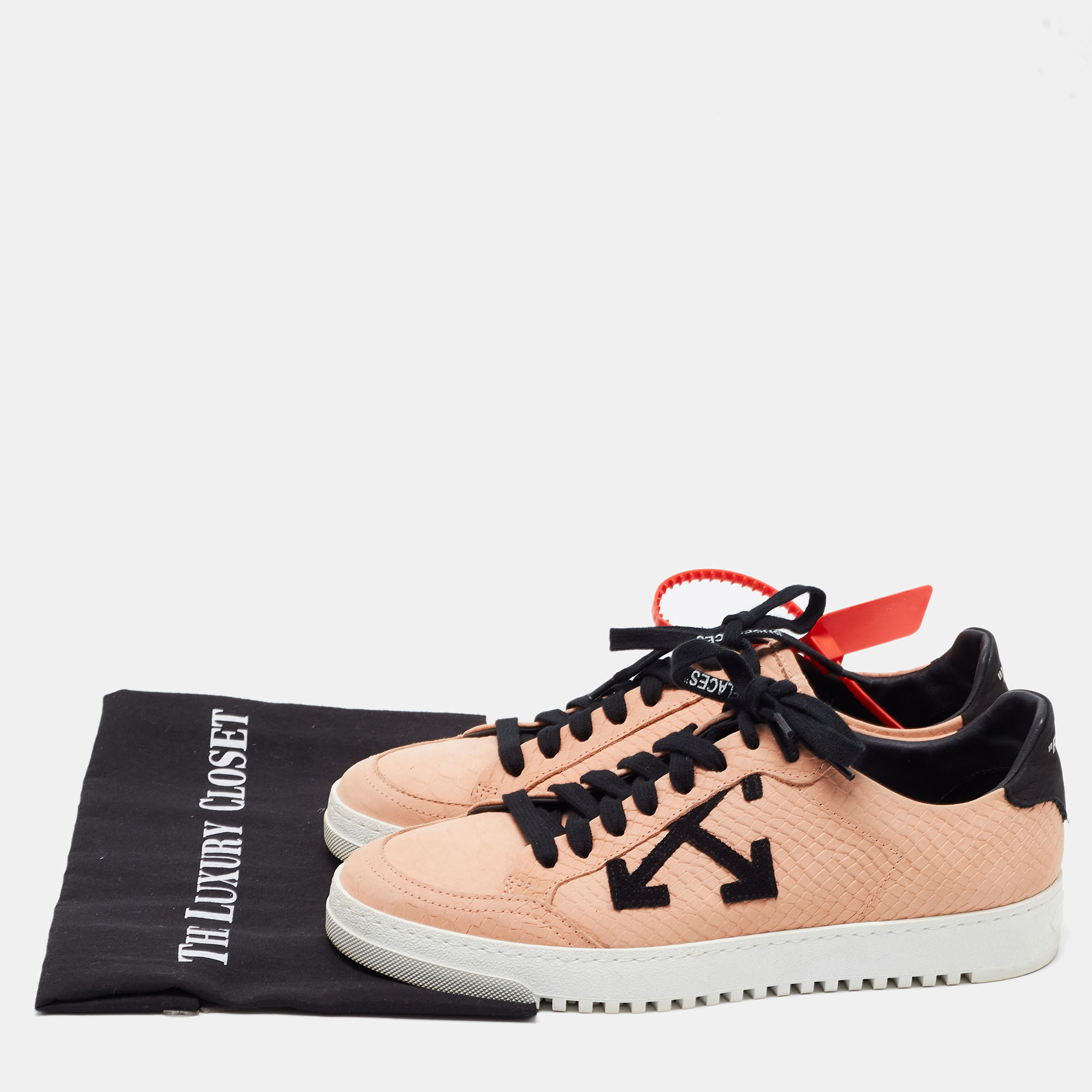 Off-White Pink Python Embossed Leather Low 2.0 Sneakers Size 39