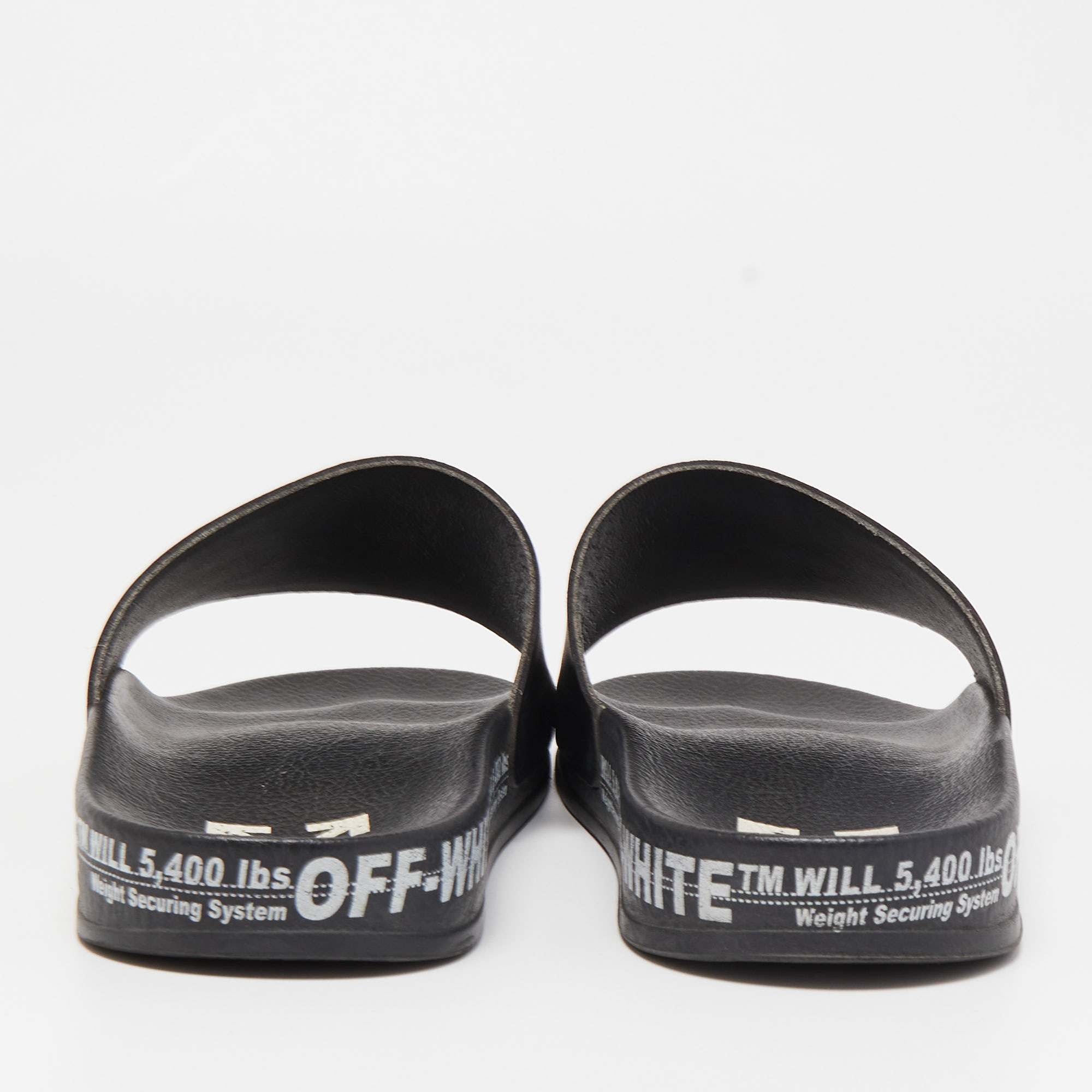 Off-White Black Leather Printed Flat Slides Size 40