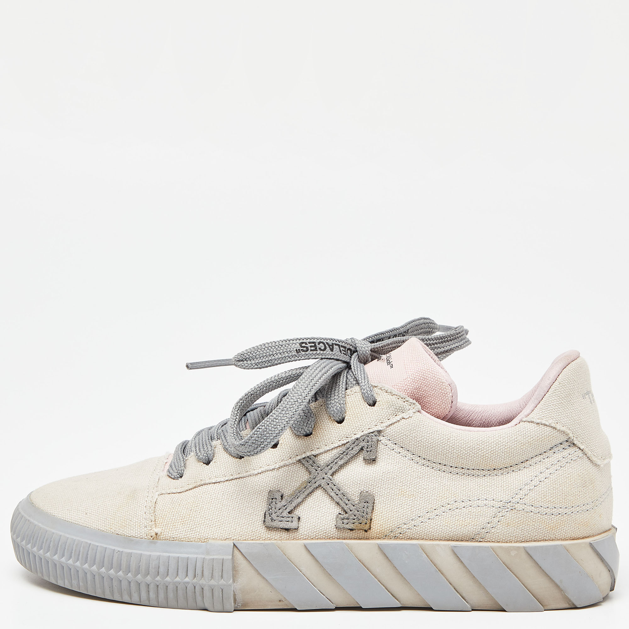 Off White Beige Canvas Low Top Sneakers Size 37