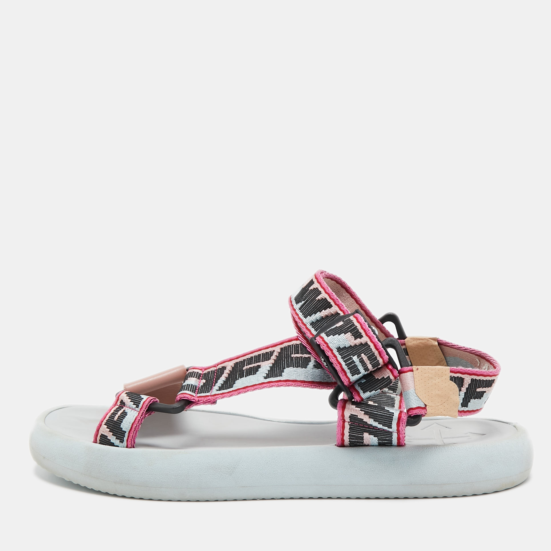 Off-white multicolor canvas preloved track logo slingback sandals size  41