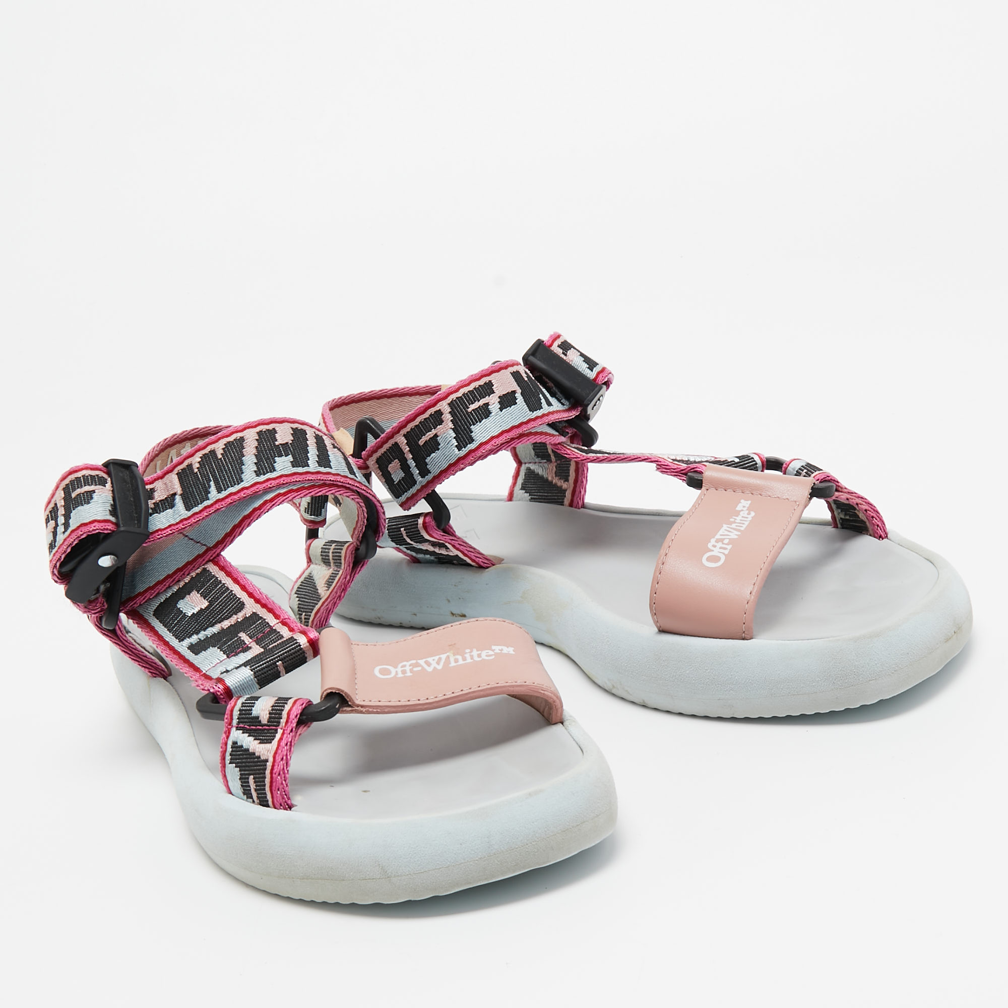 Off-White Multicolor Canvas Preloved Track Logo Slingback Sandals Size  41