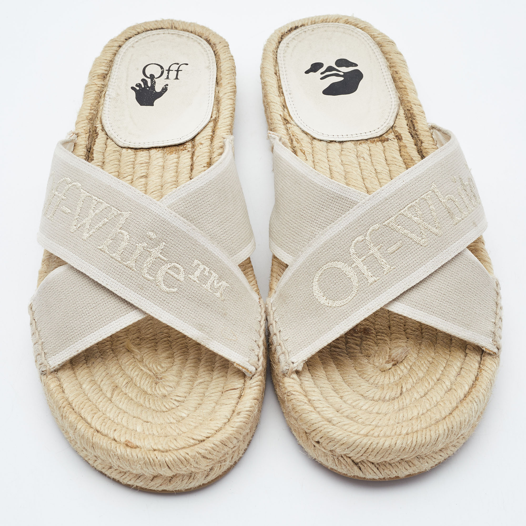 Off-White Grey Canvas Crisscross Espadrille Sandals Size 39