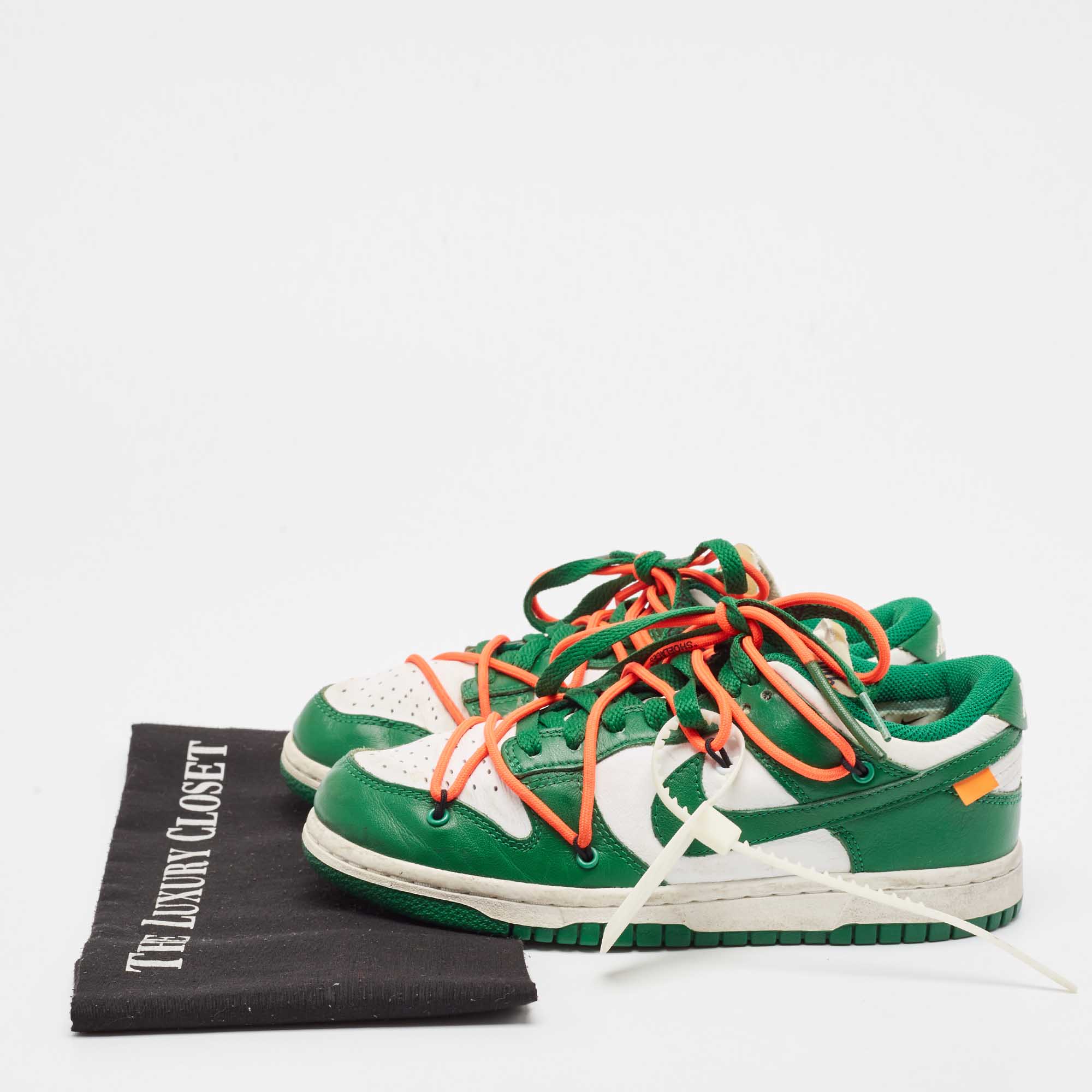 Off-White X Nike Green/White Leather Dunk Low Sneakers Size 37.5