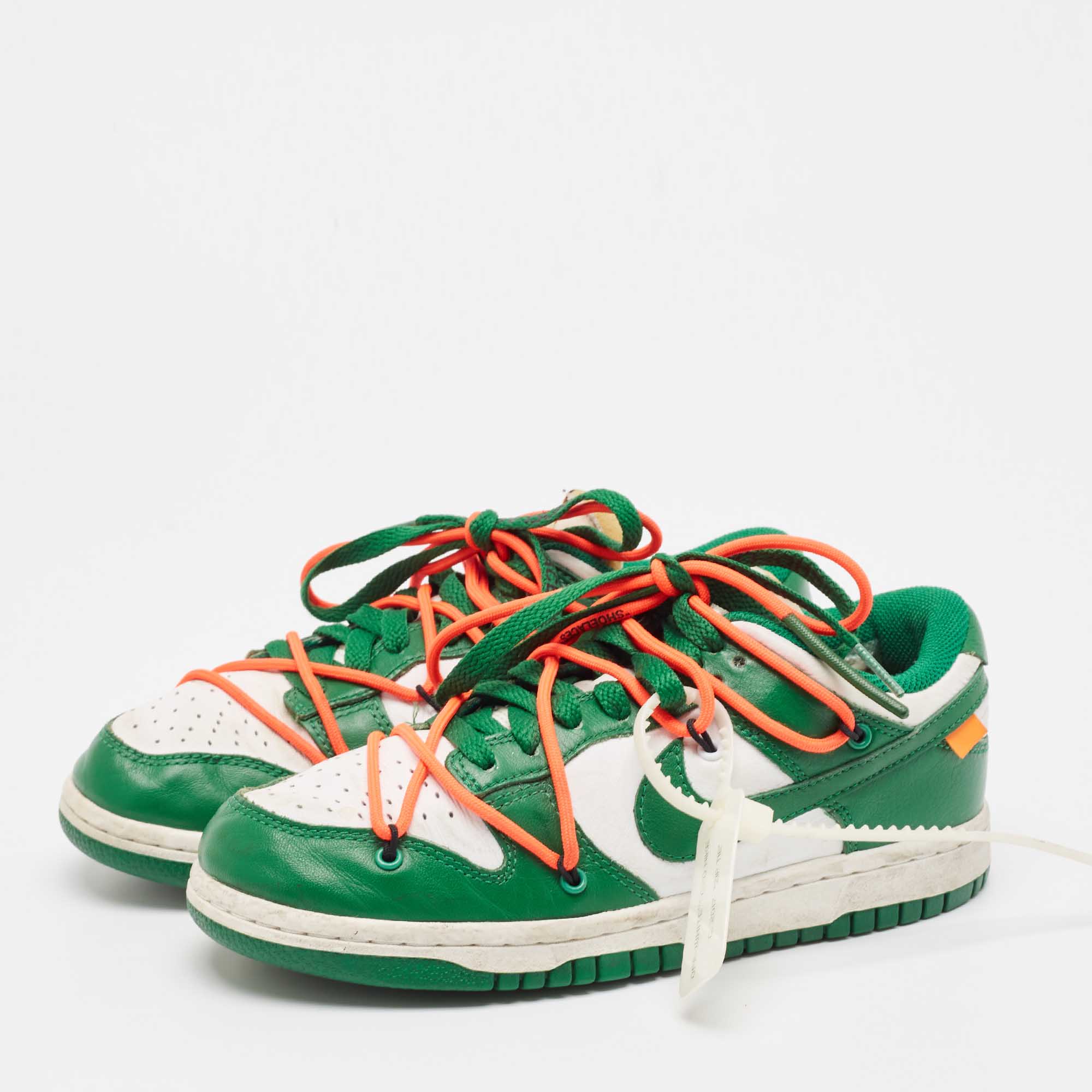 Off-White X Nike Green/White Leather Dunk Low Sneakers Size 37.5