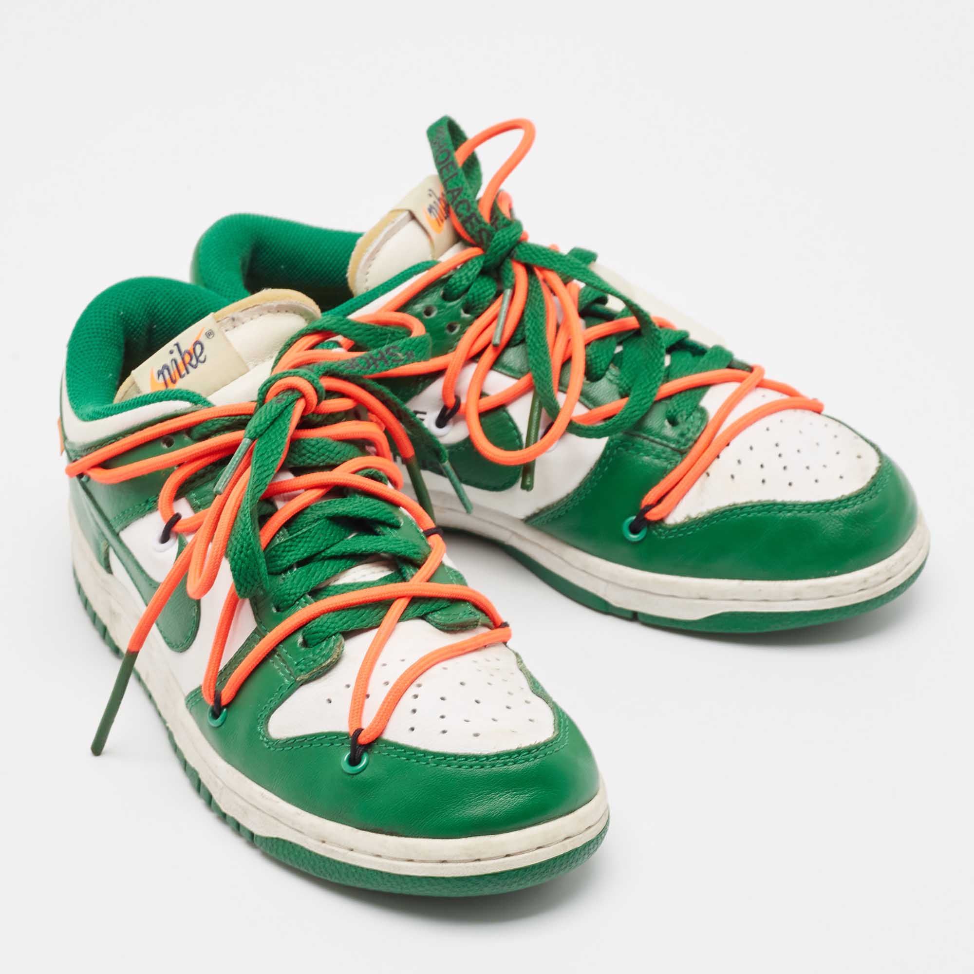 Off-White X Nike Green/White Leather Dunk Low Sneakers Size 37.5