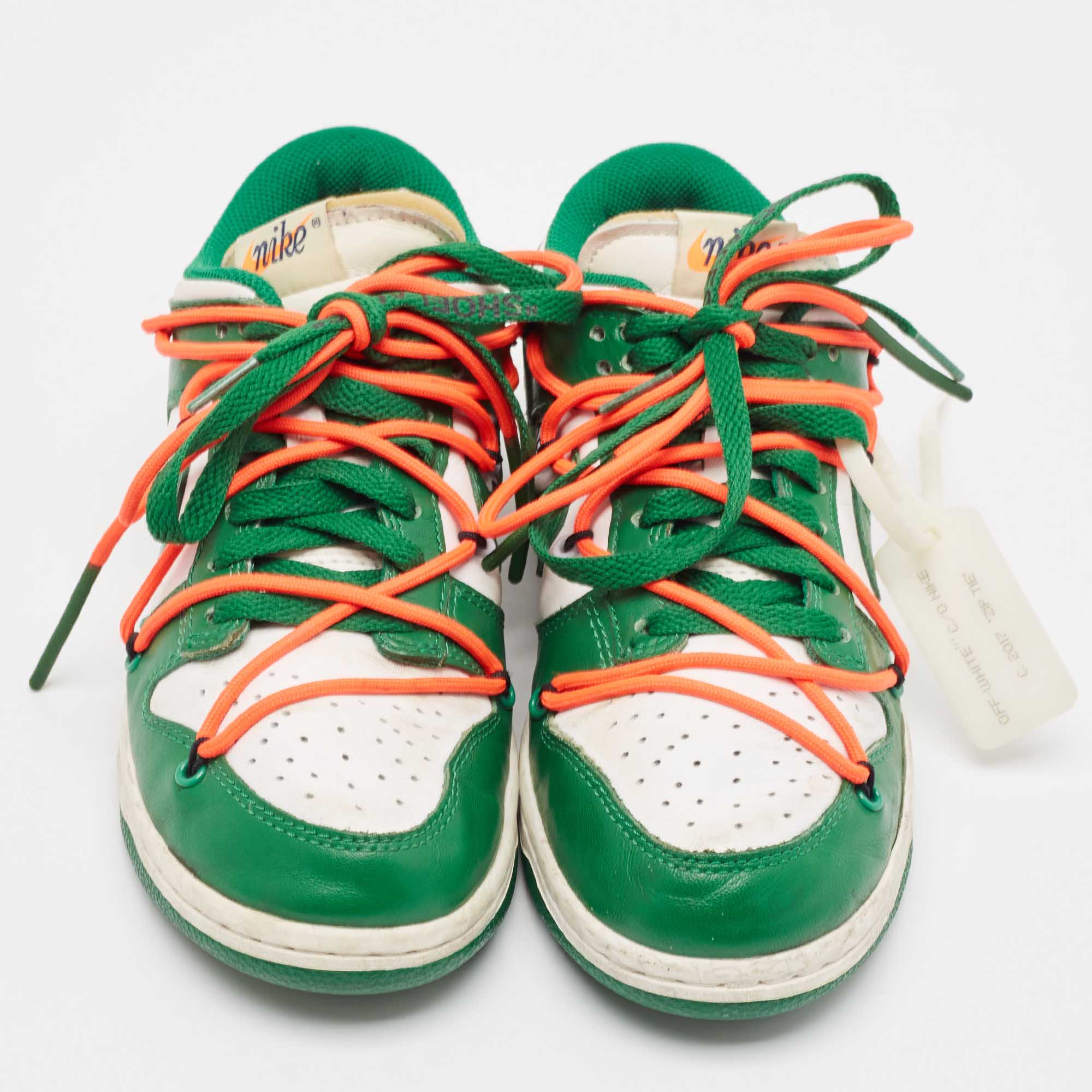 Off-White X Nike Green/White Leather Dunk Low Sneakers Size 37.5