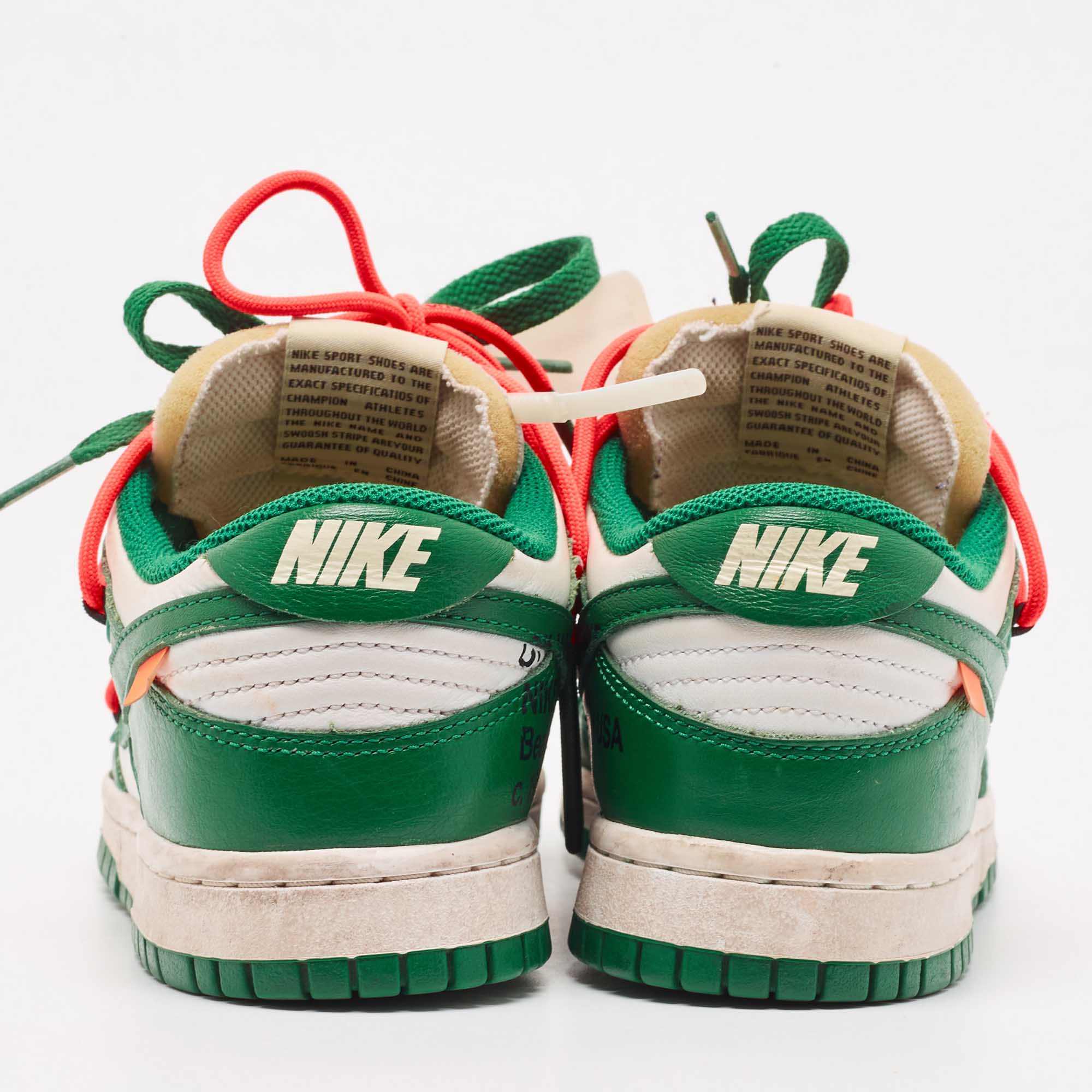 Off-White X Nike Green/White Leather Dunk Low Top Sneakers Size 37.5