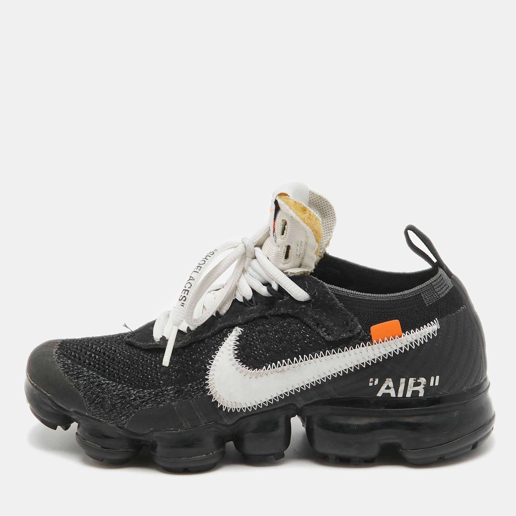 Off-white x nike black knit fabric and suede air vapormax sneakers size 38