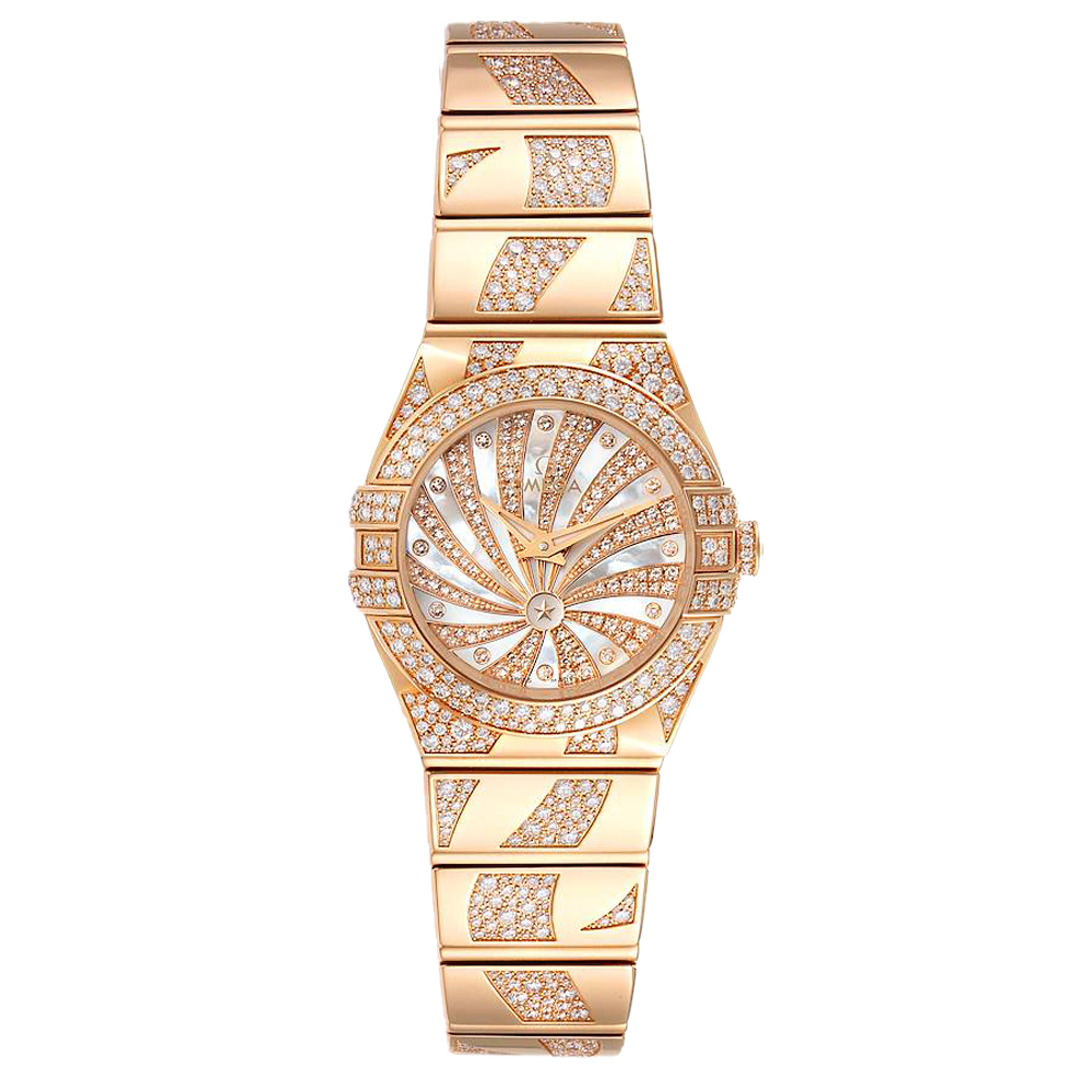Omega Diamond MOP 18K Rose Gold Constellation Diamond123.55.24.60.55.011 Women's Wristwatch 24MM