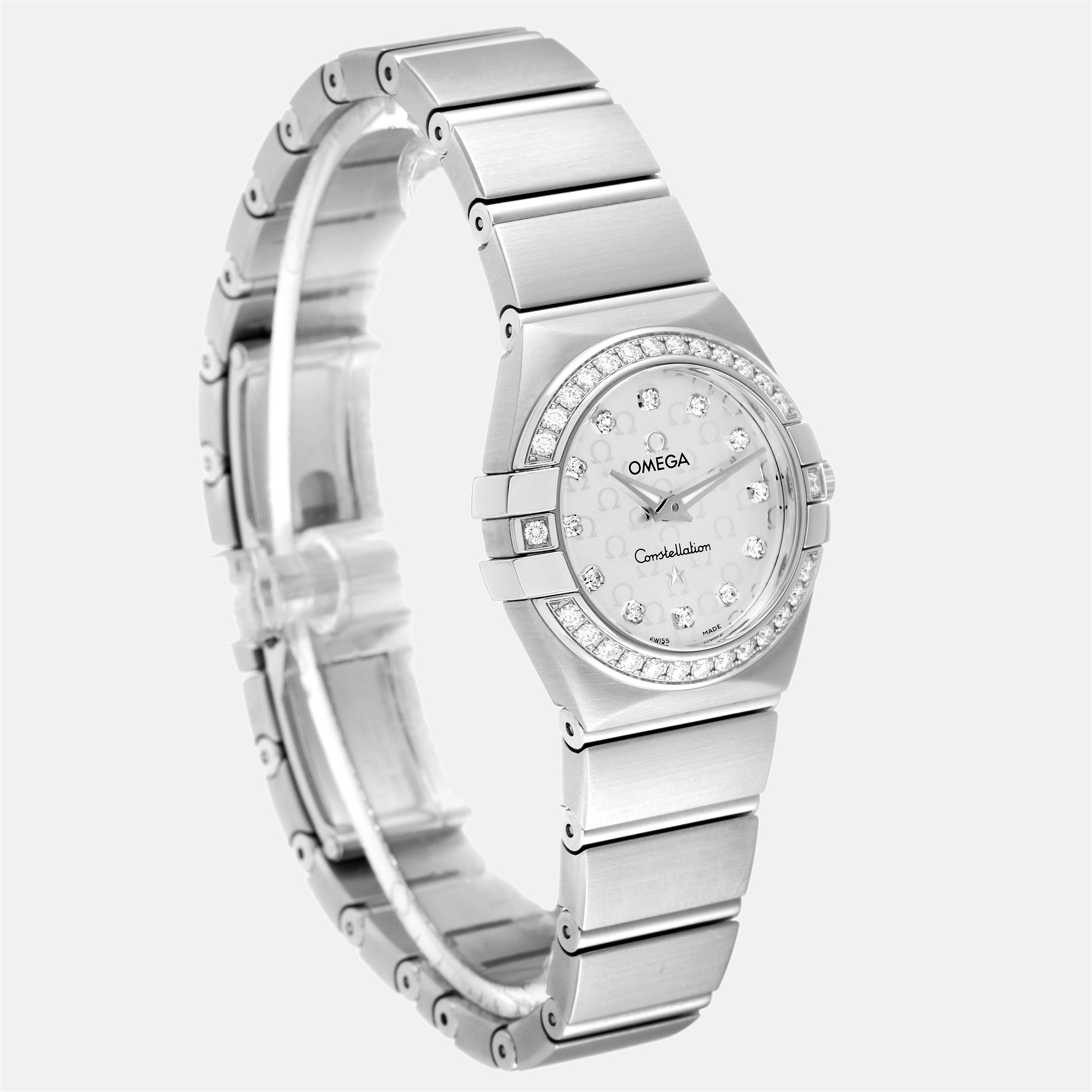 Omega Silver Diamond Stainless Steel Constellation 123.15.24.60.52.001 Quartz Women's Wristwatch 24 Mm