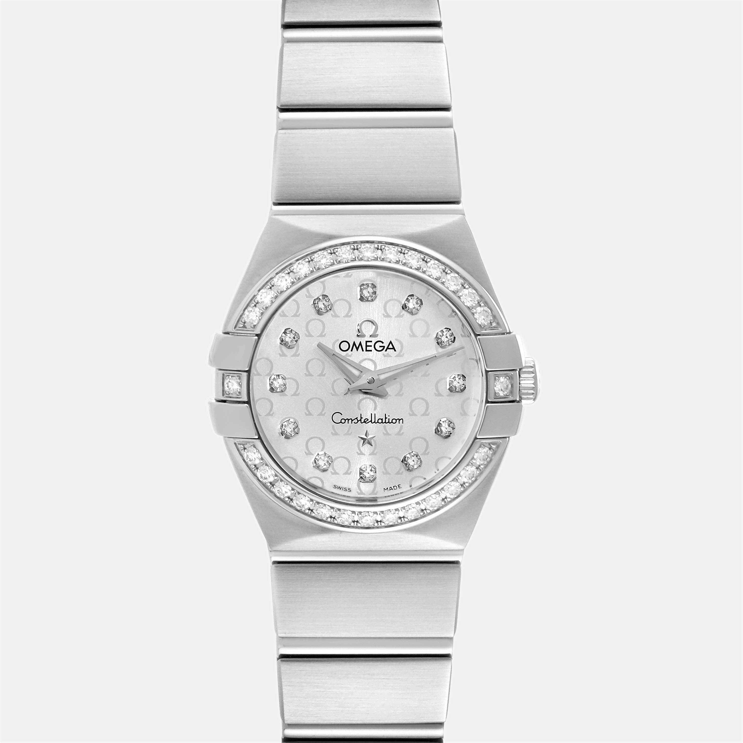 Omega Silver Diamond Stainless Steel Constellation 123.15.24.60.52.001 Quartz Women's Wristwatch 24 Mm
