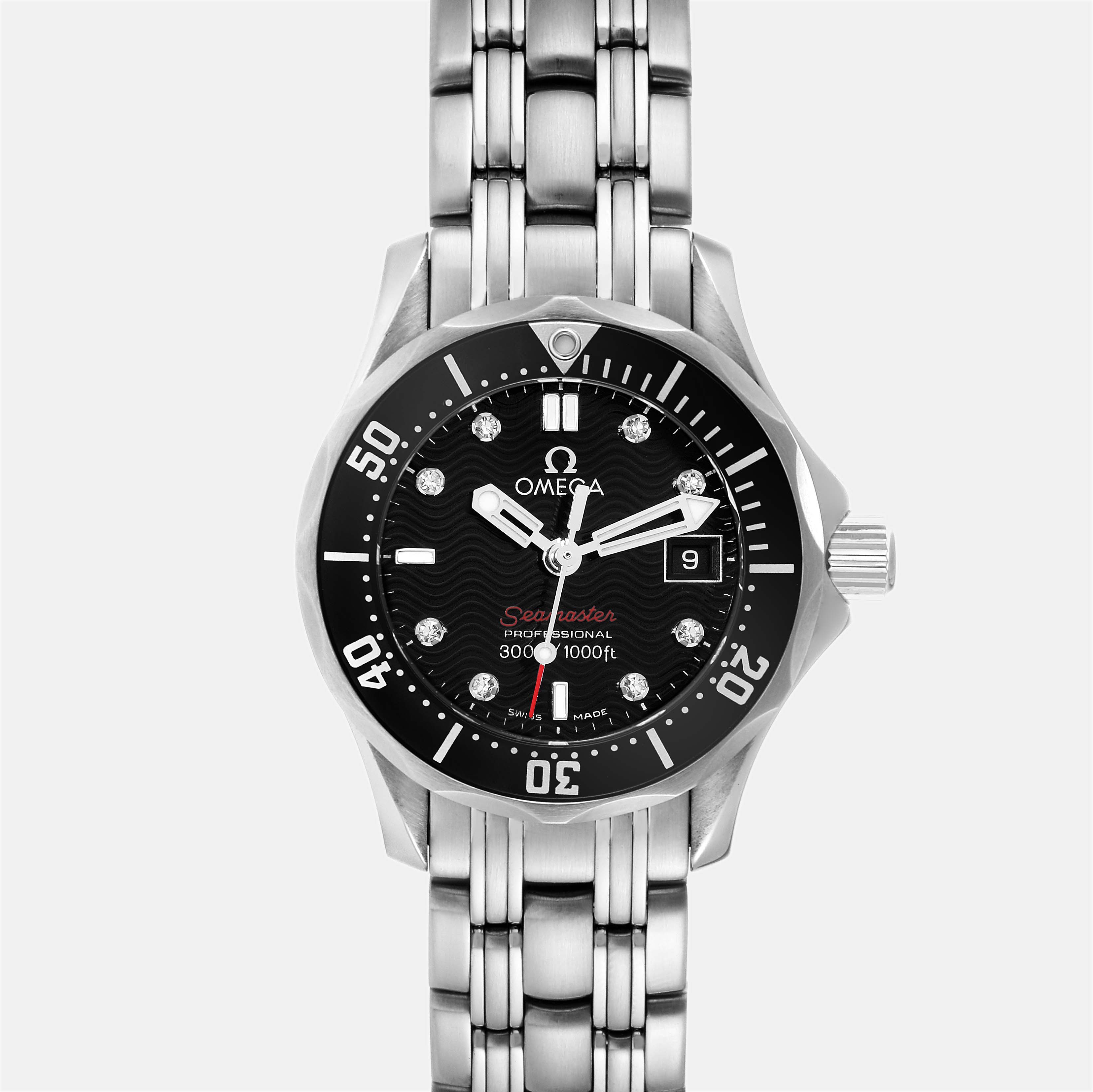 Omega Black Diamond Stainless Steel Seamaster 212.30.28.61.51.001 Quartz Women's Wristwatch 28 Mm
