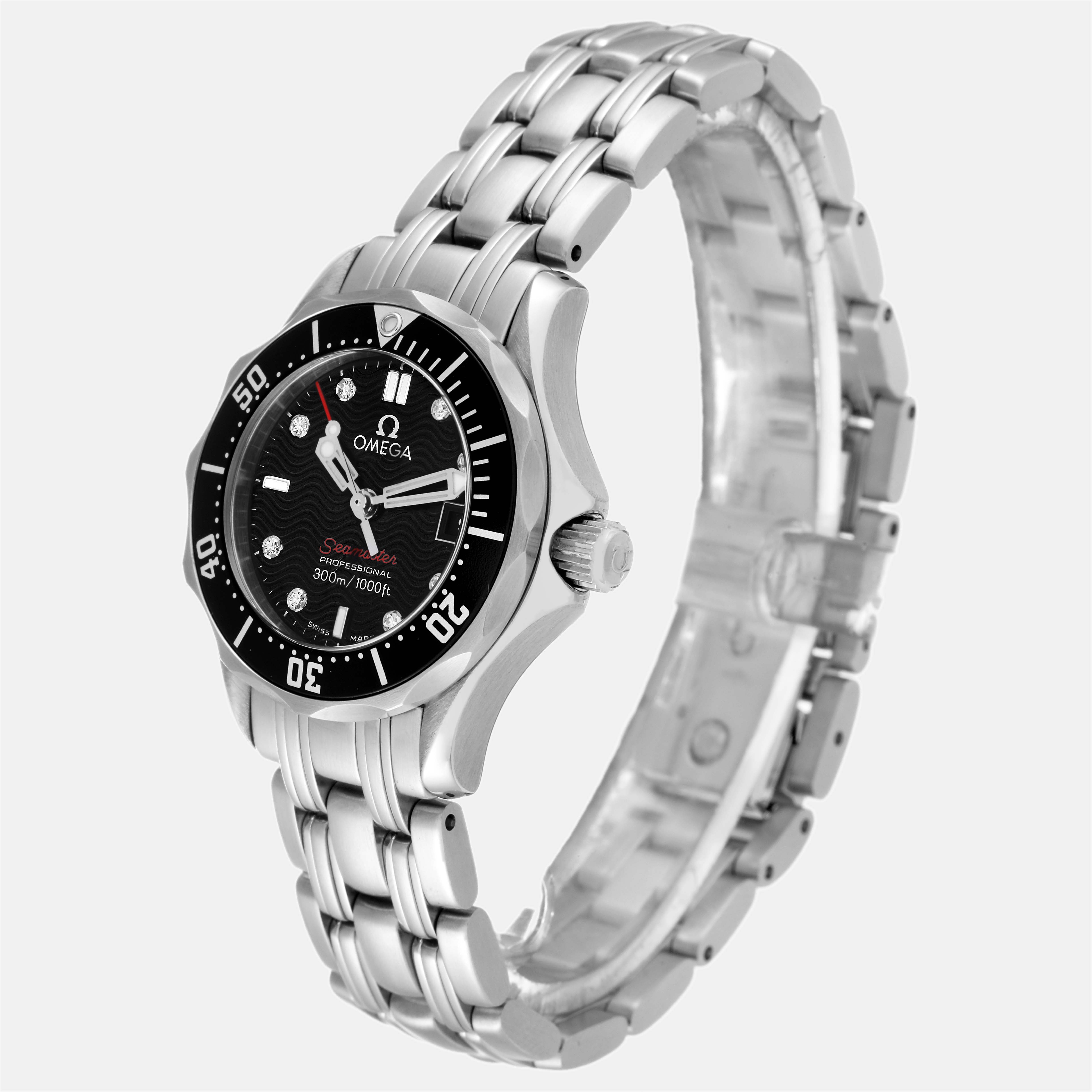 Omega Black Diamond Stainless Steel Seamaster 212.30.28.61.51.001 Quartz Women's Wristwatch 28 Mm