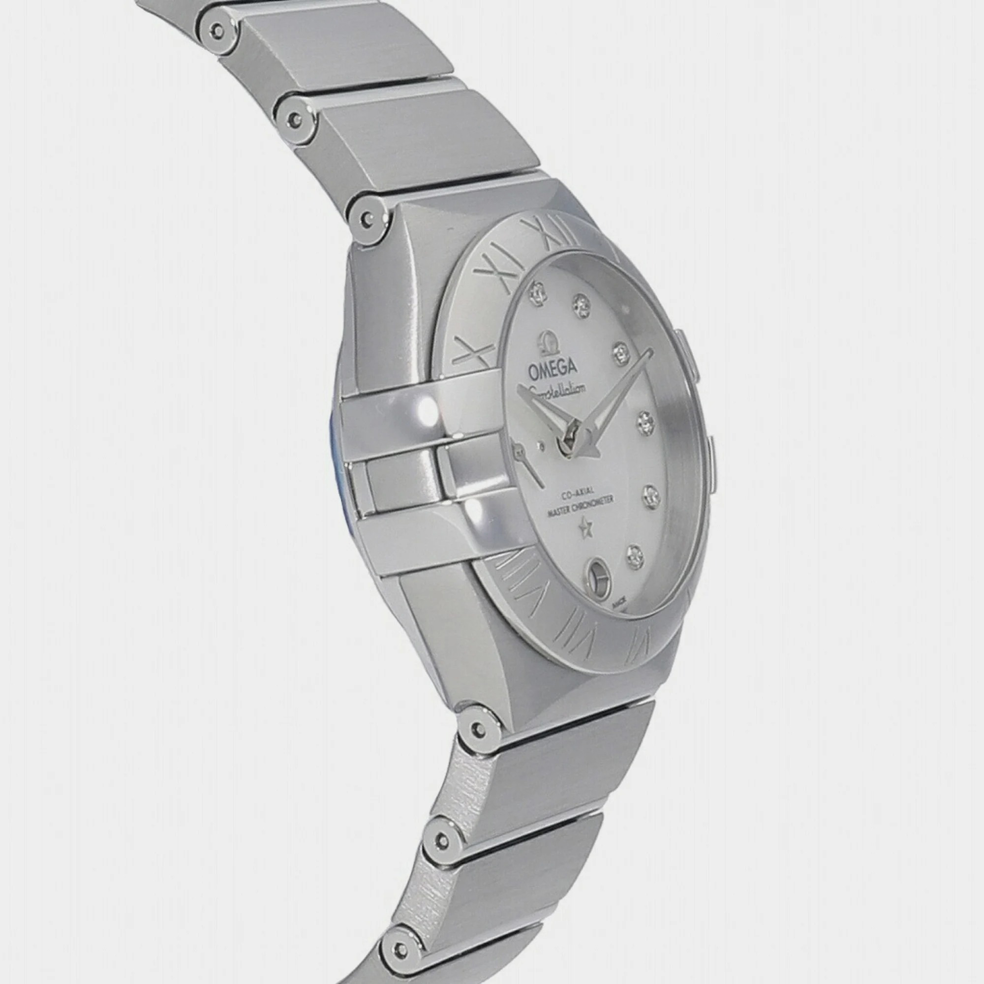 Omega White Shell Diamond Stainless Steel Constellation 127.10.27.20.55.001 Automatic Women's Wristwatch 27 Mm