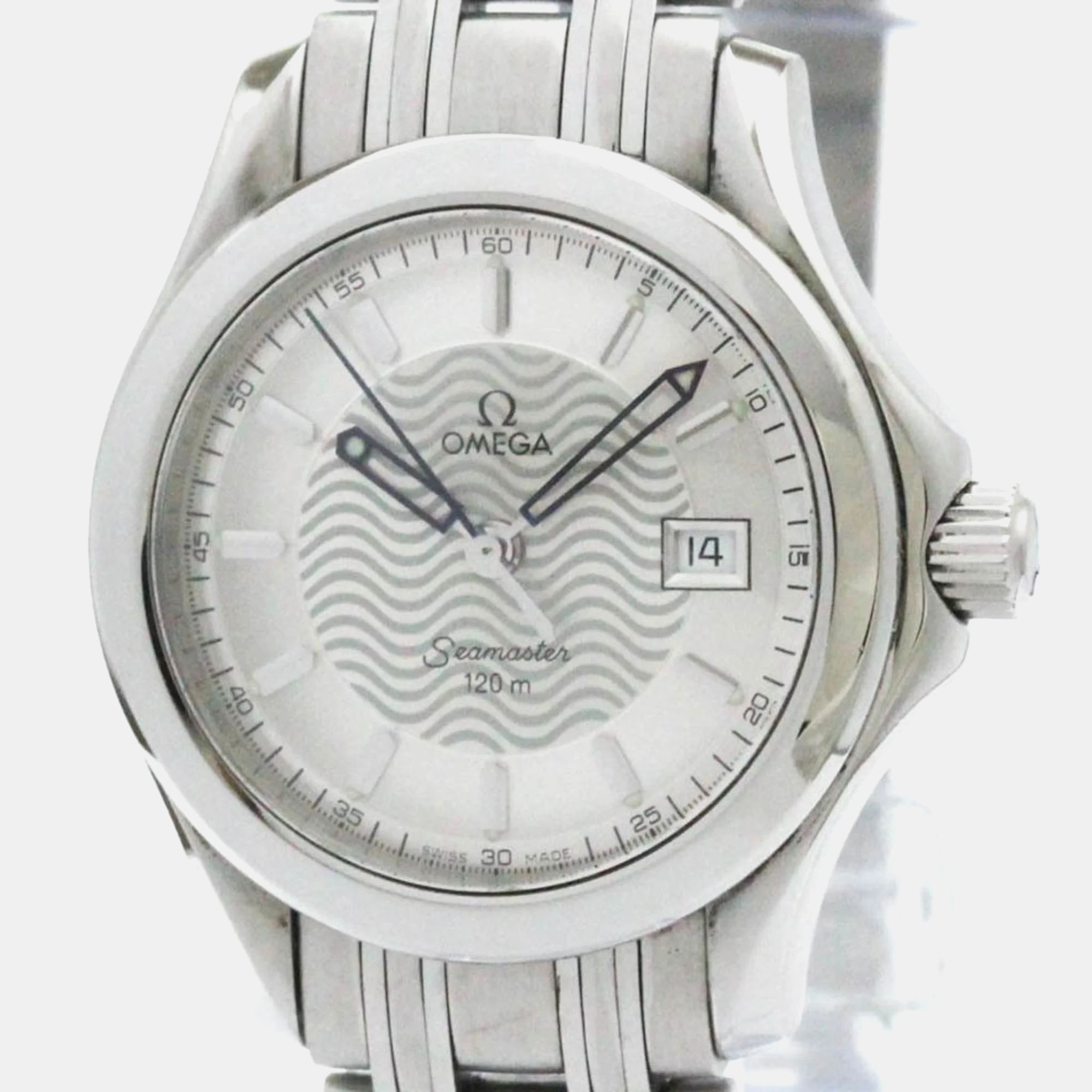 Omega silver stainless steel seamaster quartz women's wristwatch 29 mm