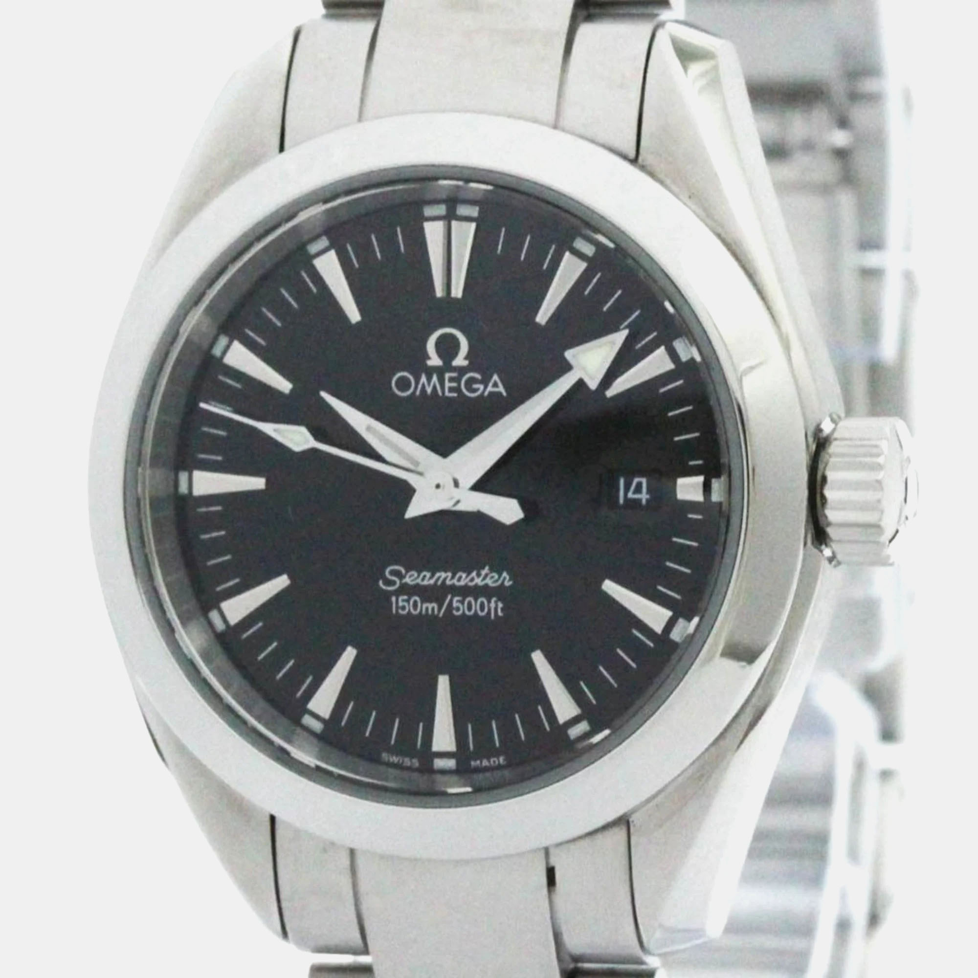 Omega black stainless steel seamaster aqua terra quartz women's wristwatch 29 mm