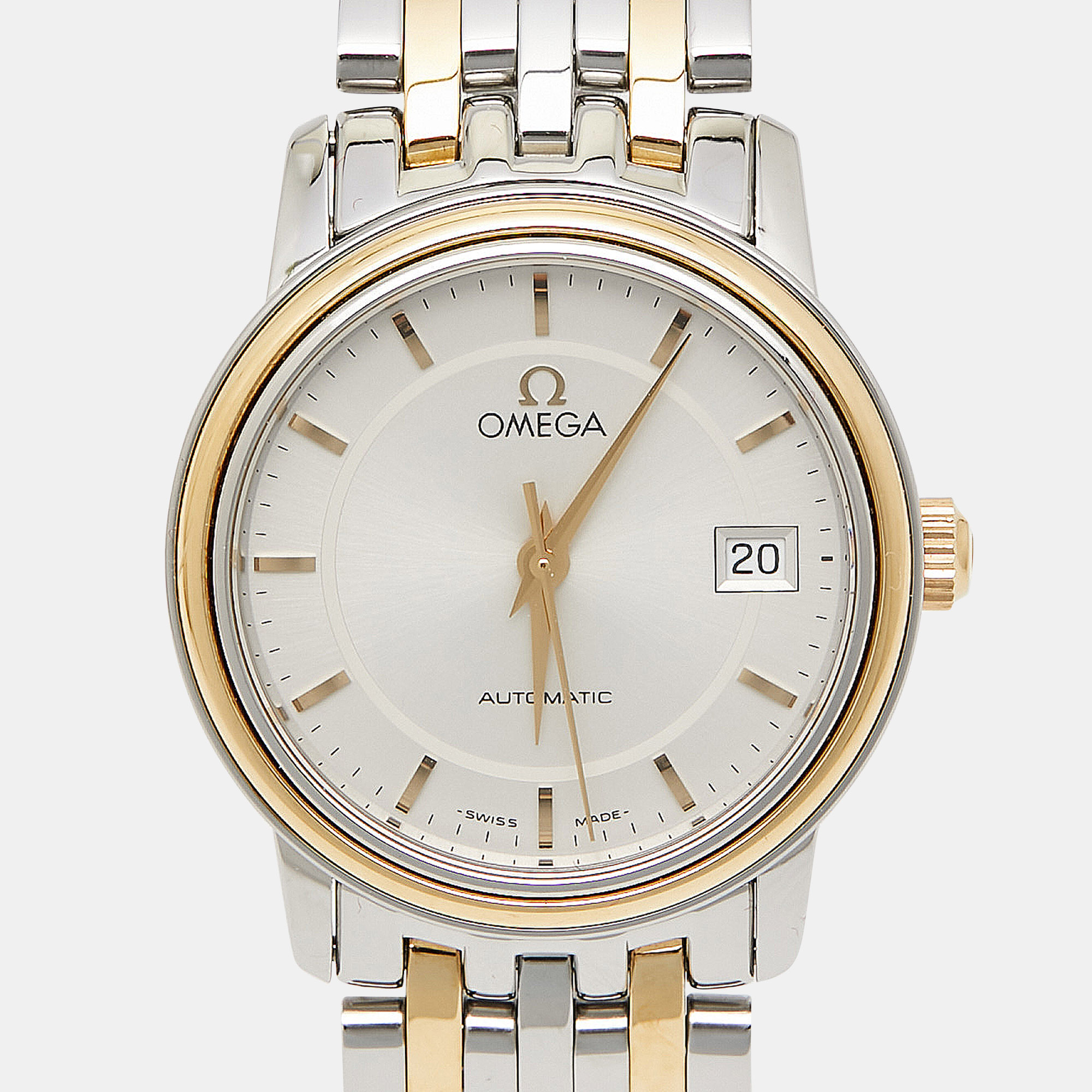 Omega Silver 18K Yellow Gold Stainless Steel De Ville 4390.31.00 Women's Wristwatch 27 Mm