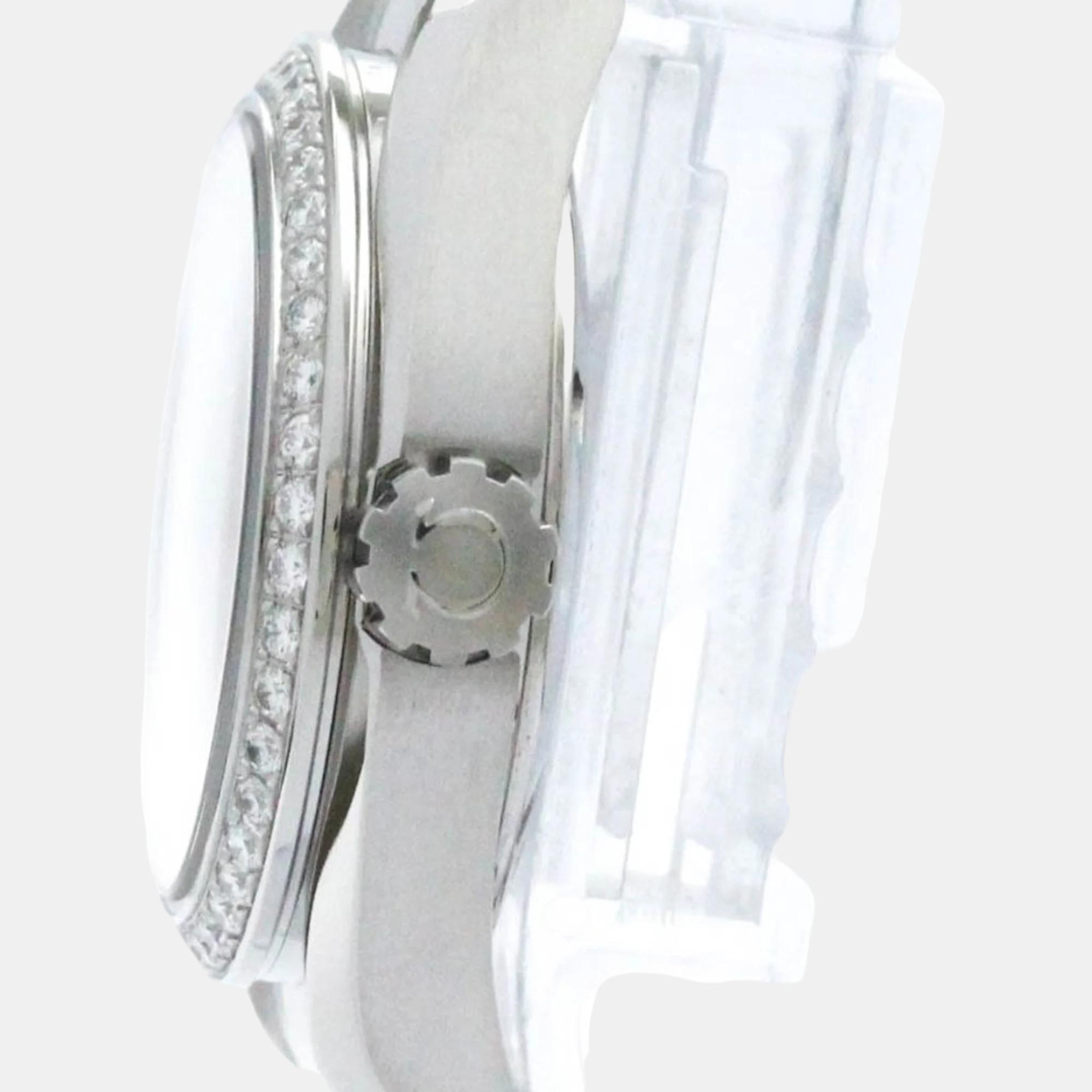 Omega White Diamond Shell Stainless Steel Seamaster Aqua Terra Quartz Women's Wristwatch 30 Mm