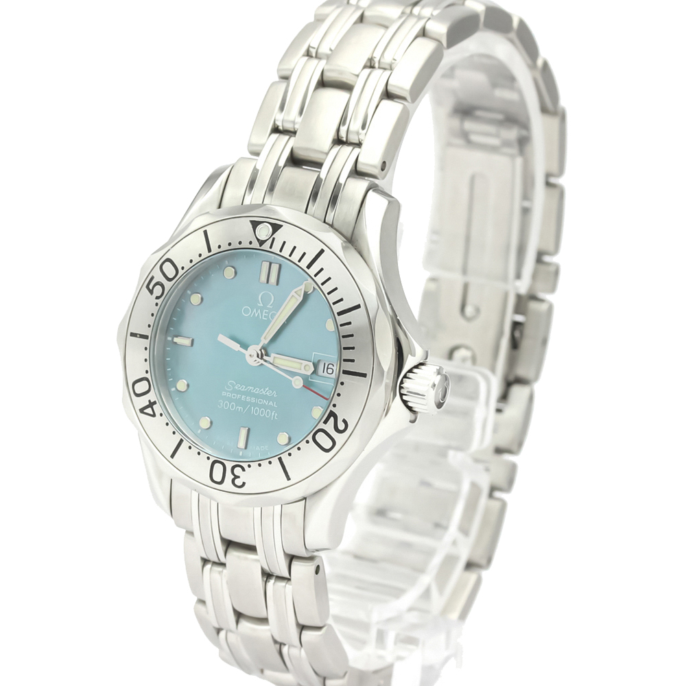 Omega Blue MOP Stainless Steel Seamaster Quartz 2085.71 Women's Wristwatch 29 MM