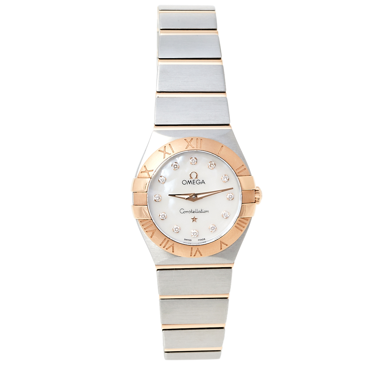 Omega Mother of Pearl 18K Rose Gold & Stainless Steel Diamond Constellation 123.20.24.60.55.001 Women's Wristwatch 24 mm