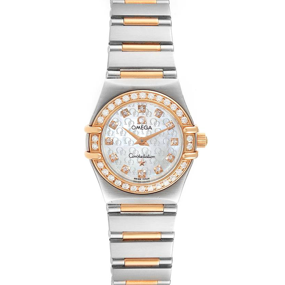 Omega MOP Diamonds 18K Rose Gold And Stainless Steel Constellation My Choice 1360.75.00 Women's Wristwatch 22.5 MM