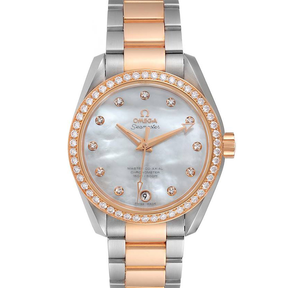 Omega MOP Diamonds 18K Rose Gold And Stainless Steel Aqua Terra 231.25.39.21.55.001 Women's Wristwatch 38.5 MM