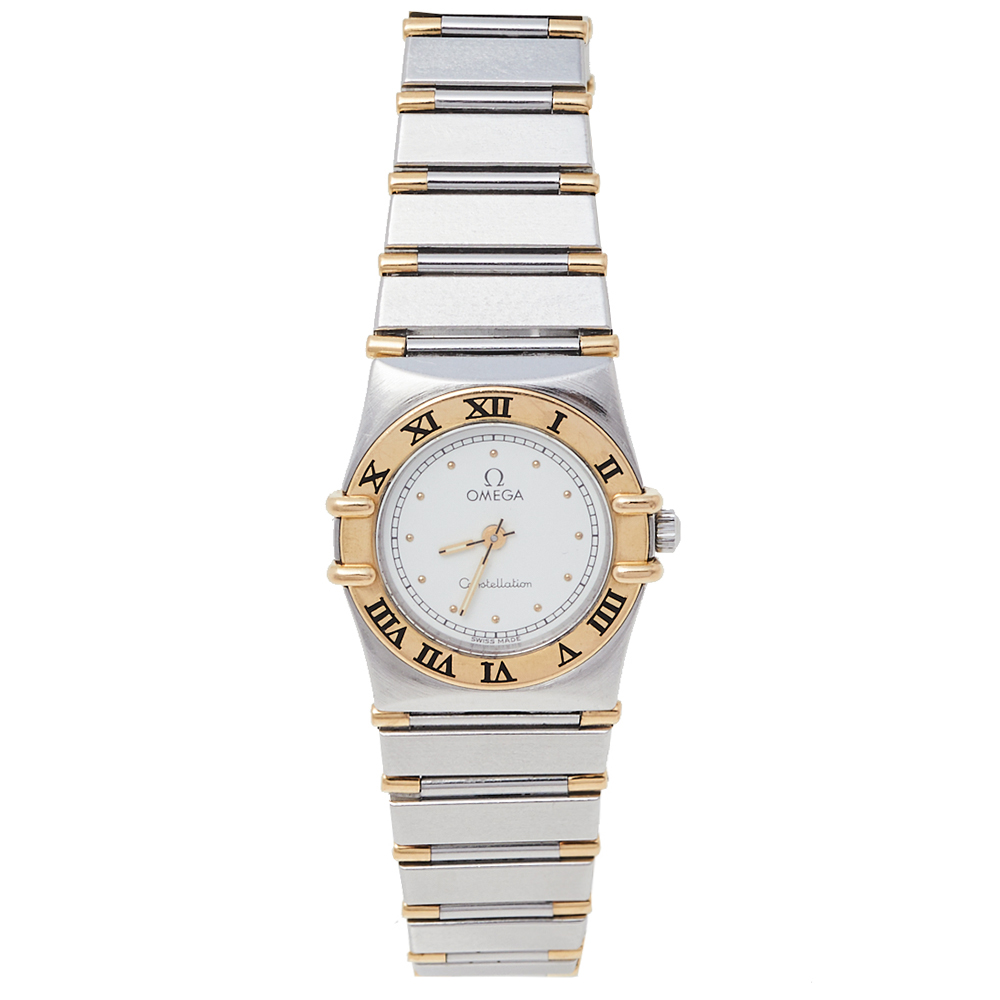 Omega Vintage White 18K Yellow Gold & Stainless Steel Constellation 795.108 Women's Wristwatch 23 mm