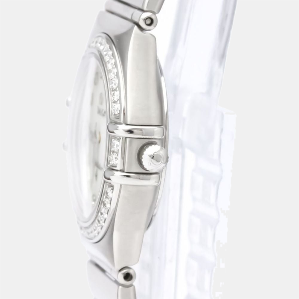 Omega White Shell Diamond Stainless Steel Constellation 111.15.26.60.55.001 Quartz Women's Wristwatch 25 Mm