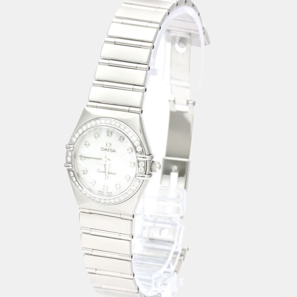 Omega White Shell Diamond Stainless Steel Constellation 111.15.26.60.55.001 Quartz Women's Wristwatch 25 Mm