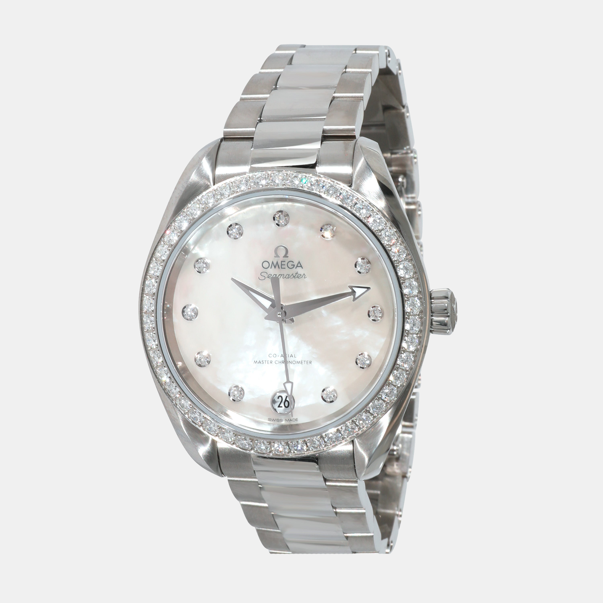 Omega MOP Diamonds Stainless Steel Seamaster Aqua Terra Automatic 220.15.34.20.55.001 Women's Wristwatch 34 Mm